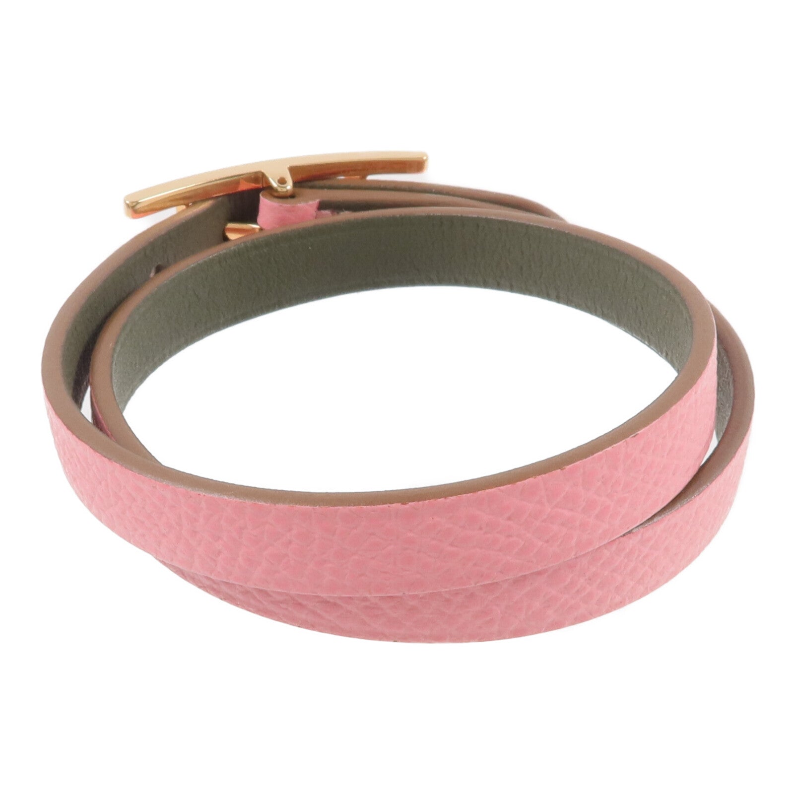 HERMES 【激減優惠】Epsom皮革Behapi Double Tour Bracelet手帶Rose Lipstick
