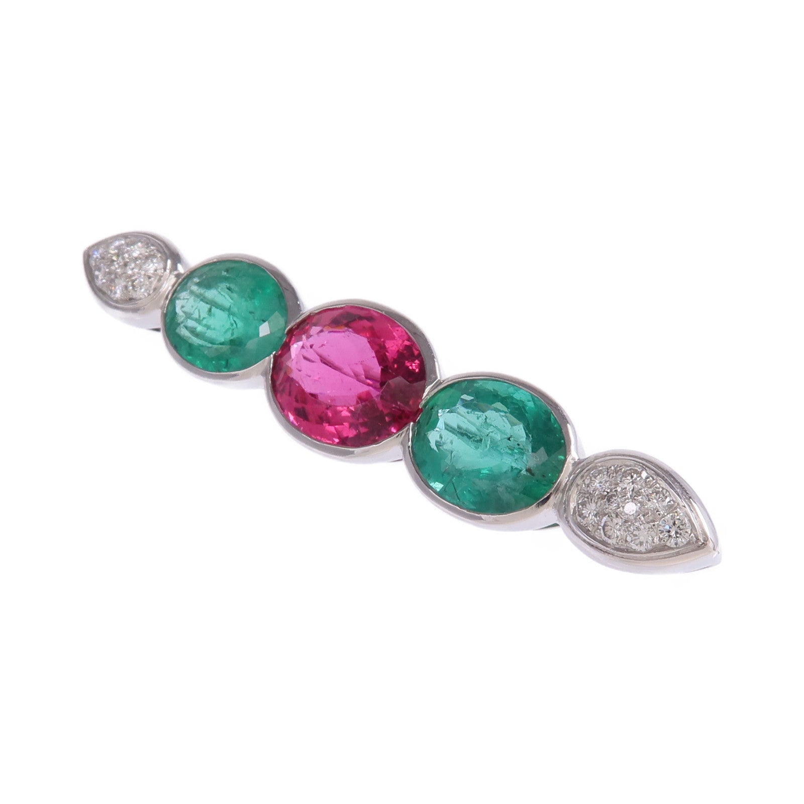 JEWELRY PT950鉑金Emerald Tourmaline Diamond Brooch綠寶石/粉紅色碧璽/鑽石胸針