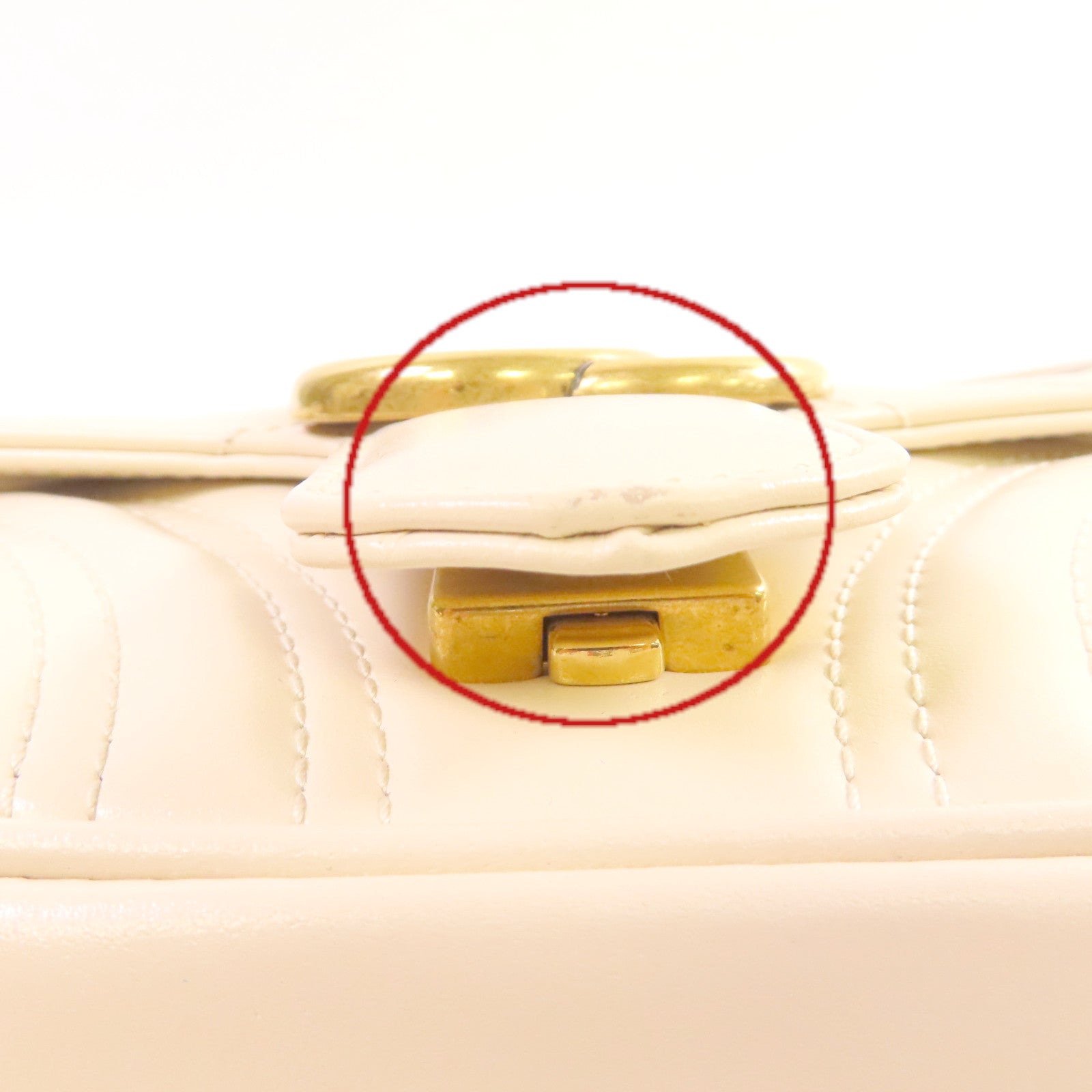 GUCCI 牛皮皮革GG Marmont Mini Chain Shoulder Bag金扣手挽肩背兩用袋米白色