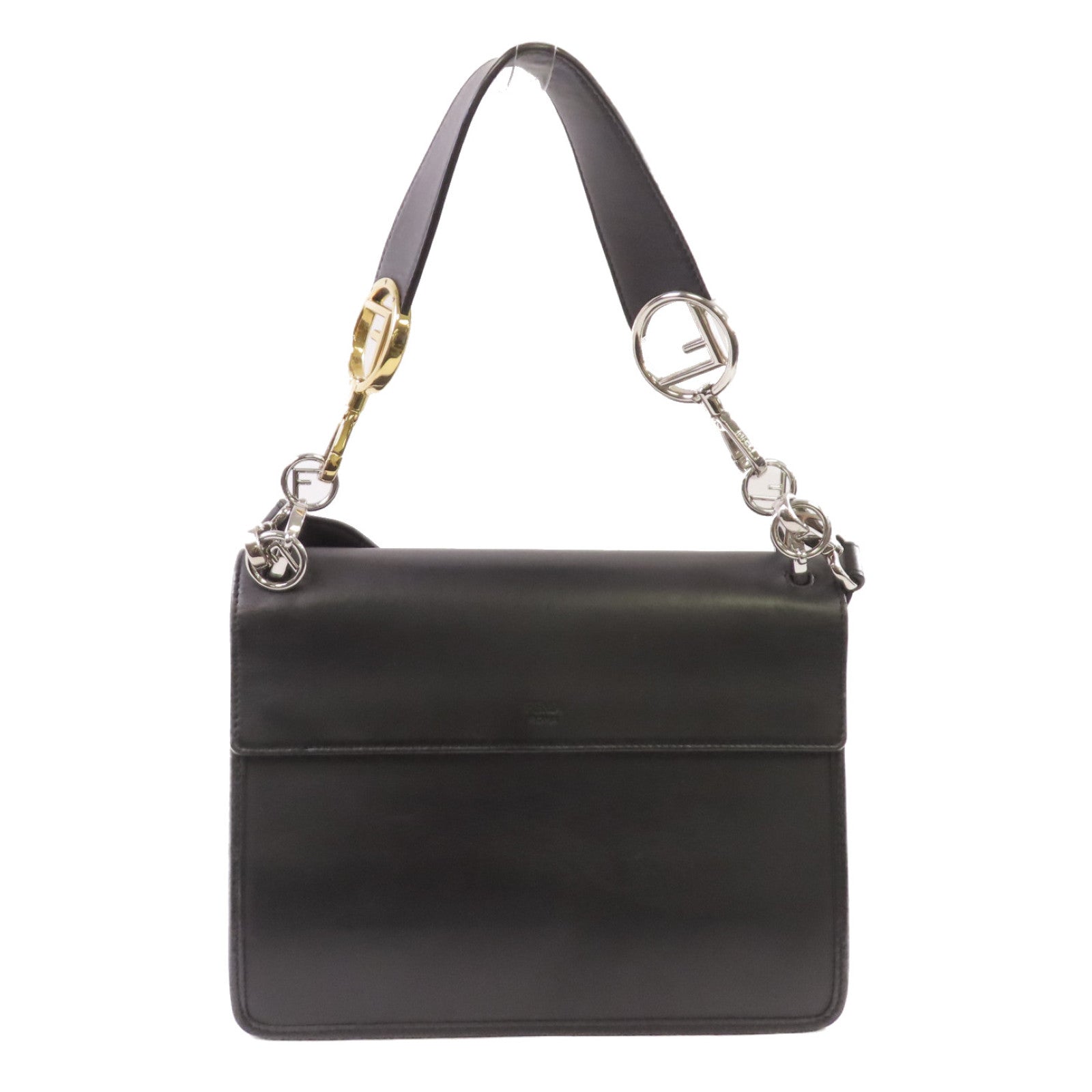FENDI 牛皮皮革2Way Shoulder Bag銀扣手挽肩背兩用袋黑色