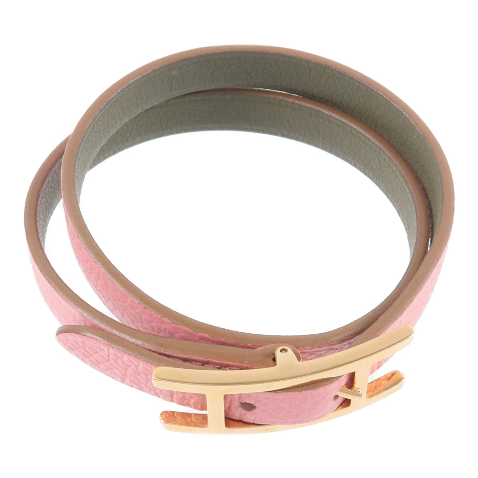 HERMES 【激減優惠】Epsom皮革Behapi Double Tour Bracelet手帶Rose Lipstick
