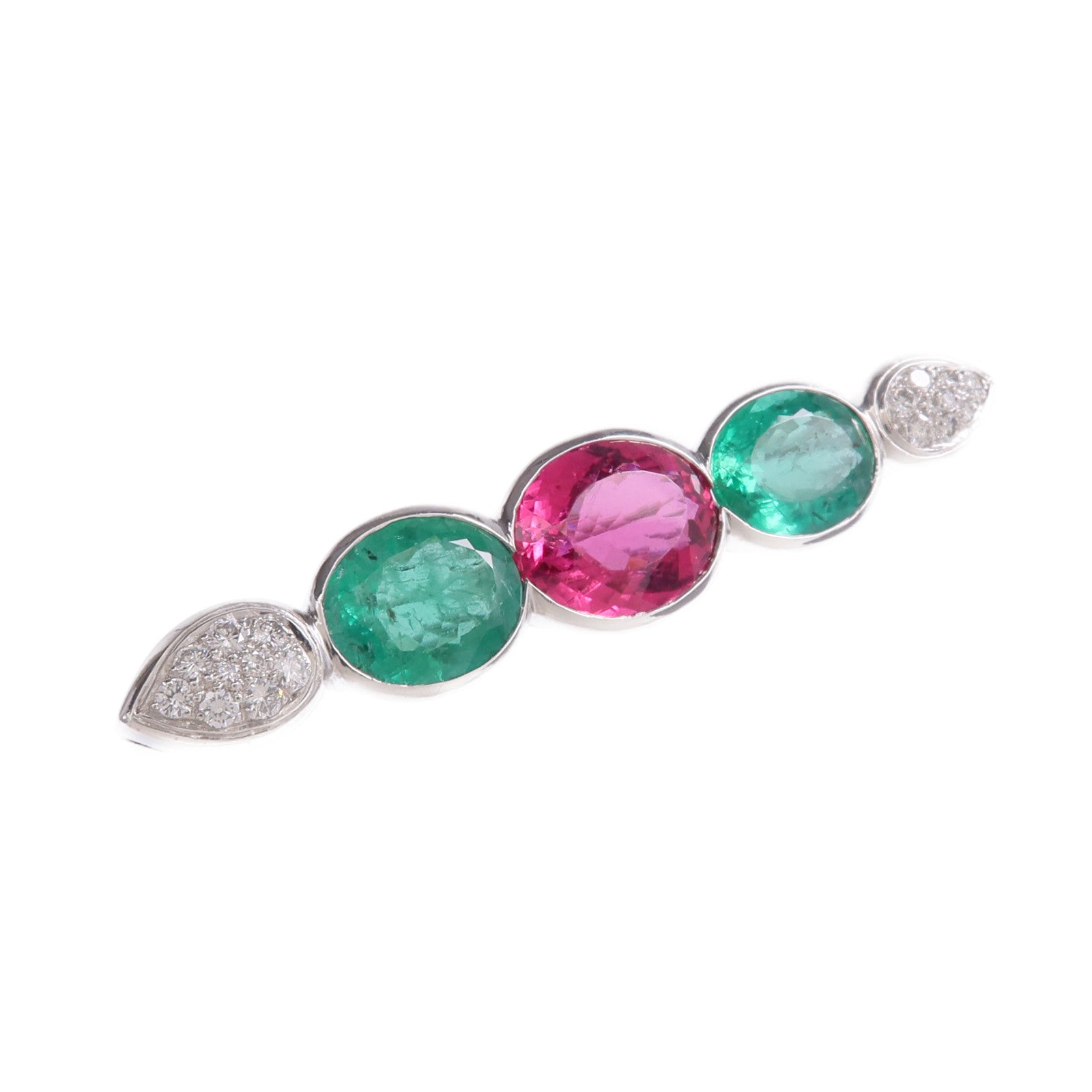 JEWELRY PT950鉑金Emerald Tourmaline Diamond Brooch綠寶石/粉紅色碧璽/鑽石胸針