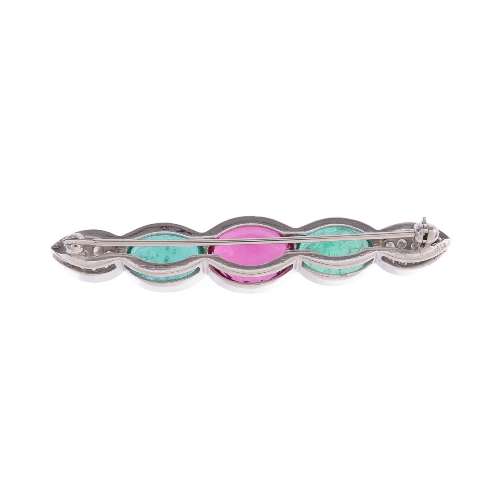 JEWELRY PT950鉑金Emerald Tourmaline Diamond Brooch綠寶石/粉紅色碧璽/鑽石胸針