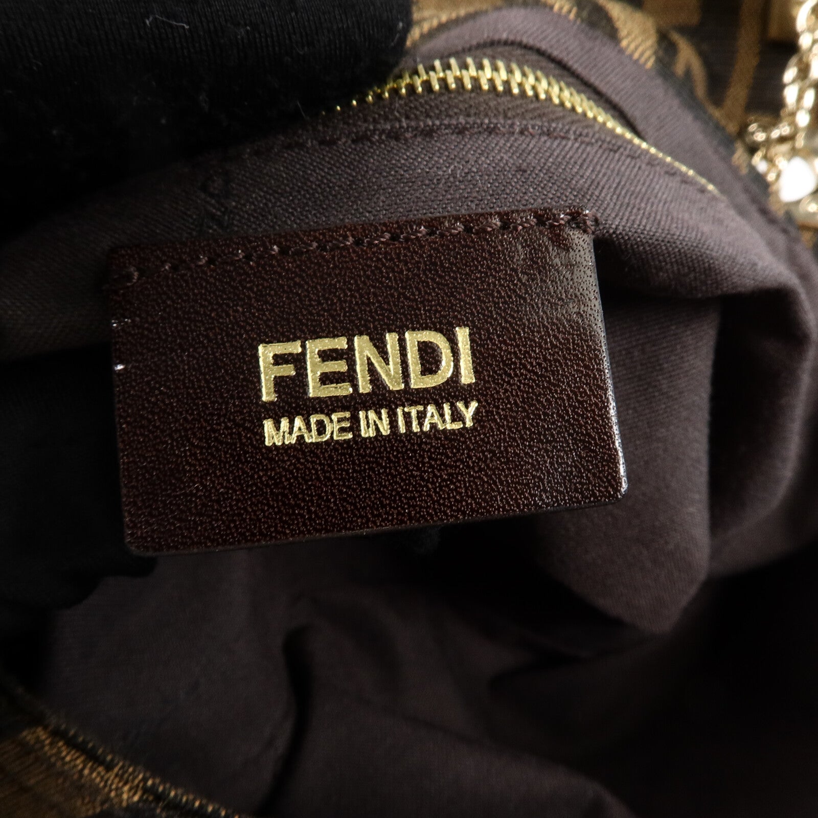 FENDI 帆布/牛皮皮革Zucca Baguette鏈帶肩背袋