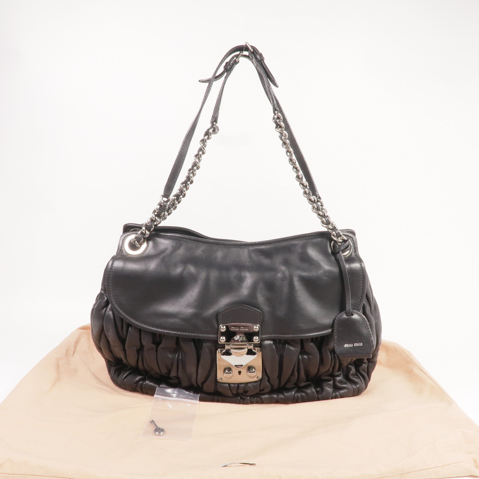 Miu Miu 羊皮皮革Chain Shoulder銀扣鏈帶肩背袋