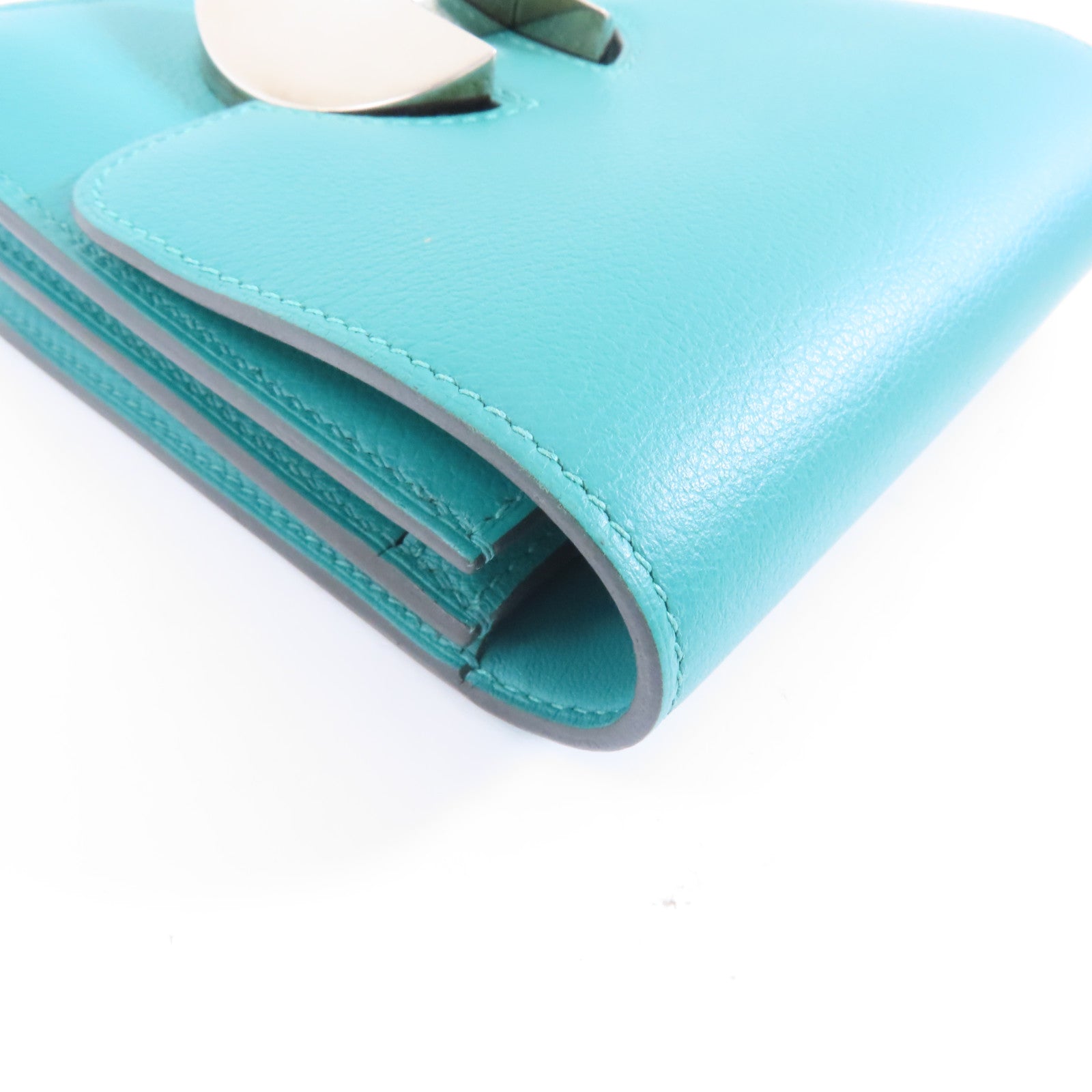 HERMES 【激減優惠】Evercolor皮革2002 Wallet銀扣錢包Vert Verone/綠色