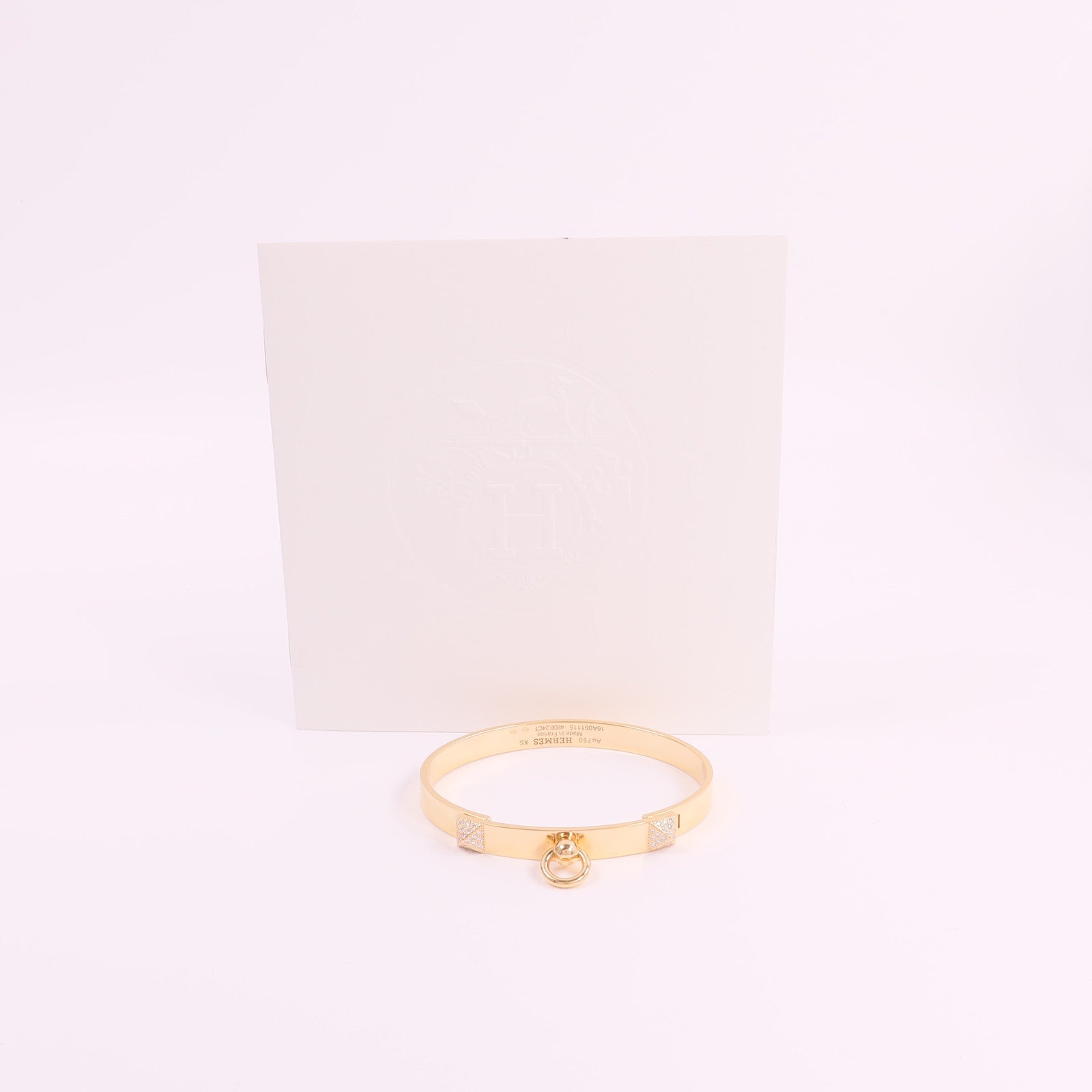 HERMES 18K玫瑰金Collier De Chien Bracelet XS鑽石手鐲