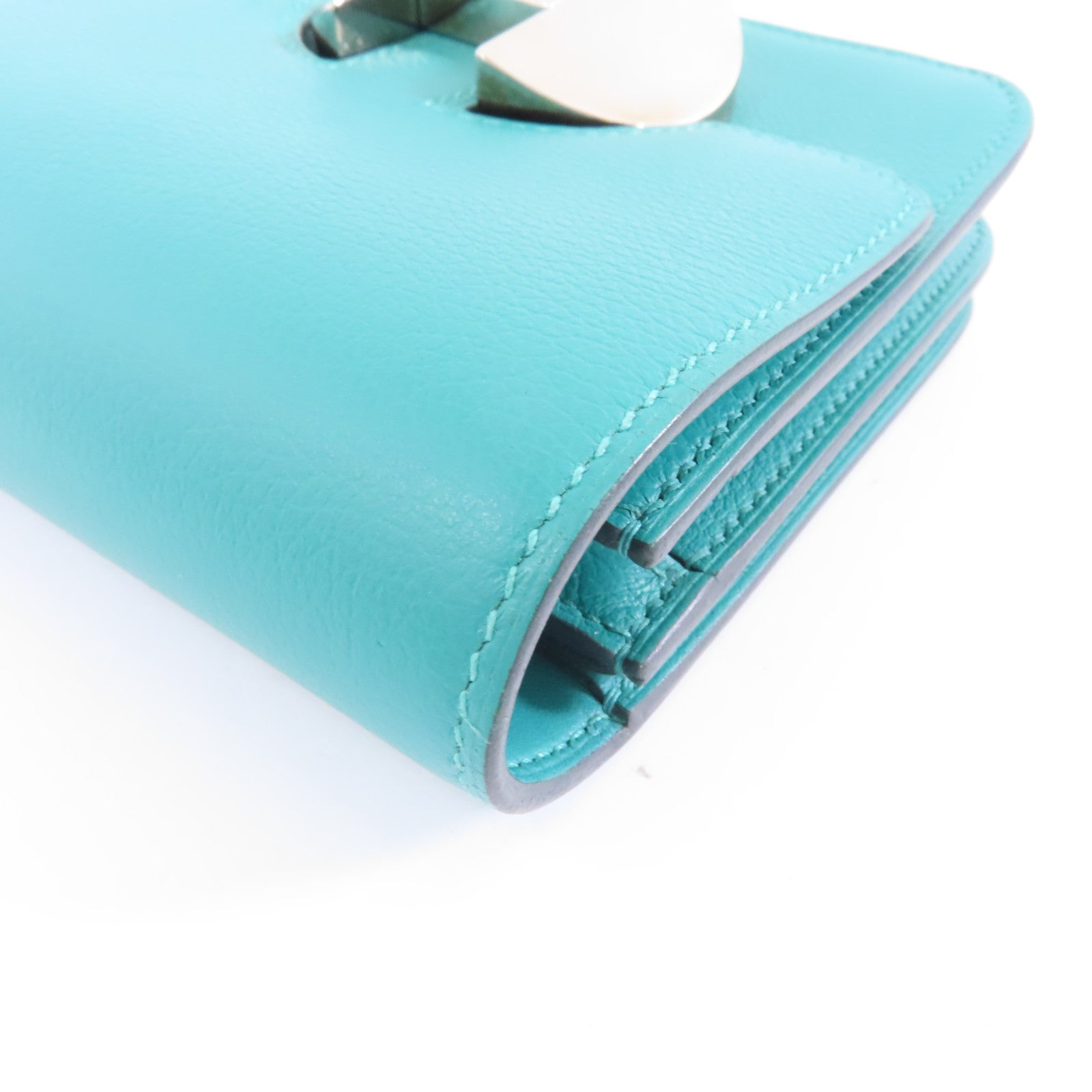 HERMES 【激減優惠】Evercolor皮革2002 Wallet銀扣錢包Vert Verone/綠色