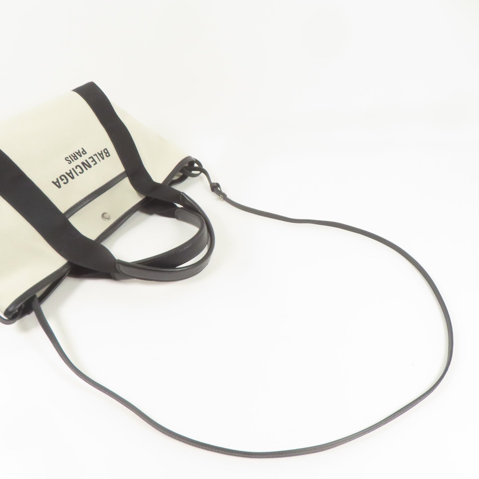 BALENCIAGA 帆布Biarritz Small Bag銀扣手挽肩背兩用袋