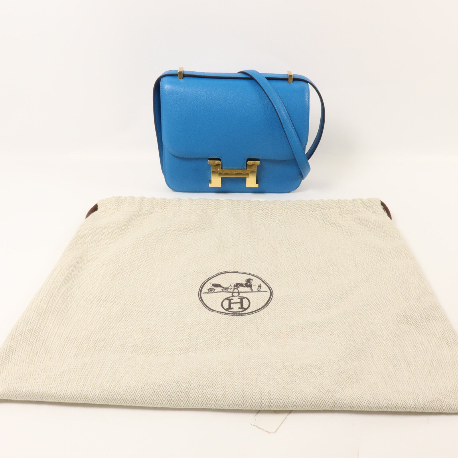 HERMES Evercolor皮革Constance Mini肩背袋Bleu Zanzibar