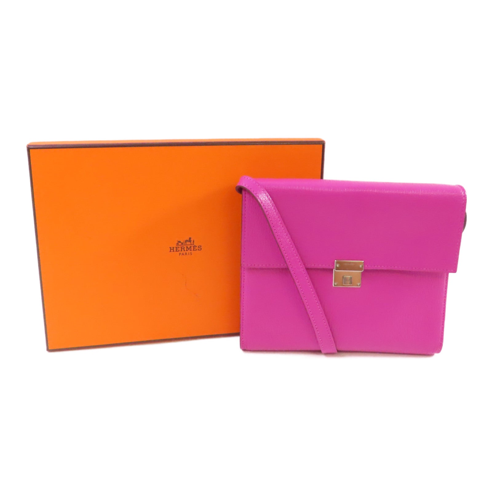 HERMES Chevre皮革Clic 16 Shoulder Bag銀扣肩背袋9I Magnolia/玉蘭紫色
