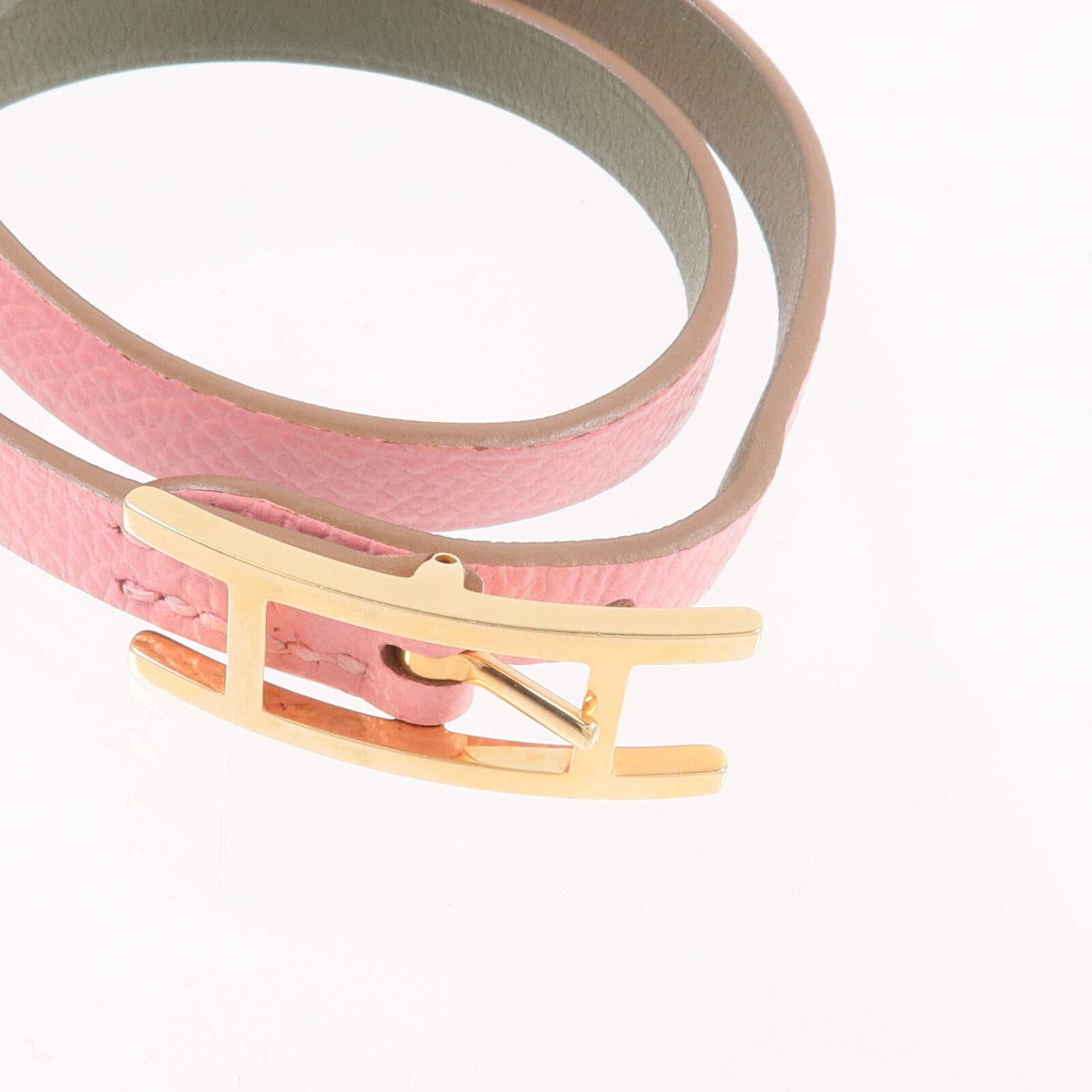 HERMES 【激減優惠】Epsom皮革Behapi Double Tour Bracelet手帶Rose Lipstick