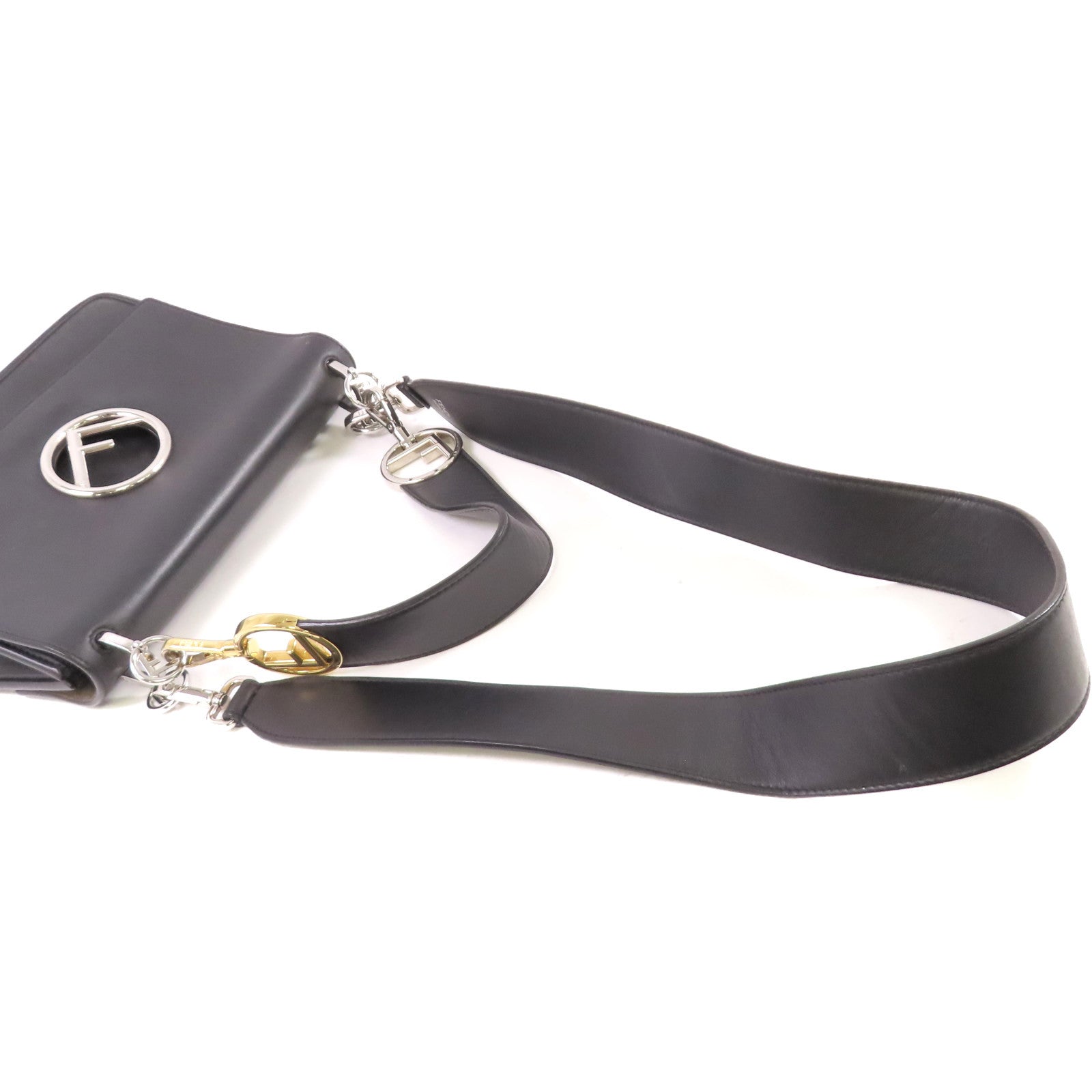 FENDI 牛皮皮革2Way Shoulder Bag銀扣手挽肩背兩用袋黑色