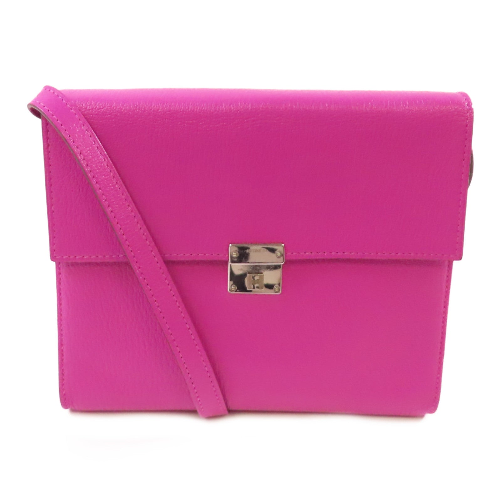 HERMES Chevre皮革Clic 16 Shoulder Bag銀扣肩背袋9I Magnolia/玉蘭紫色