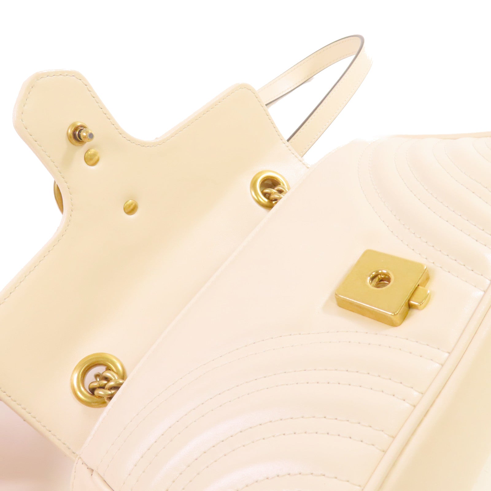 GUCCI 牛皮皮革GG Marmont Mini Chain Shoulder Bag金扣手挽肩背兩用袋米白色