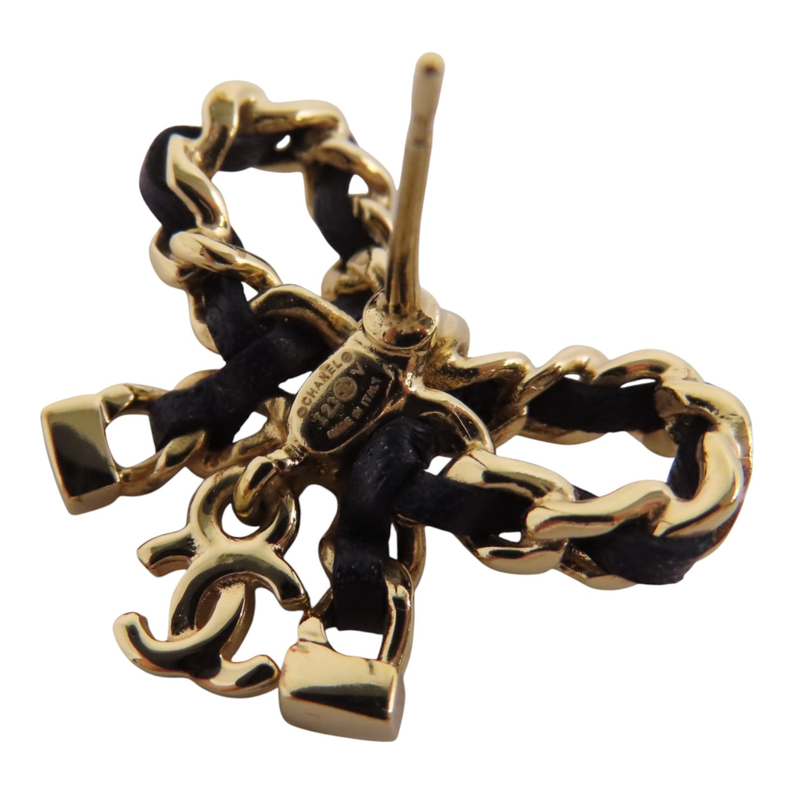 CHANEL 金屬/皮革Ribbon Earrings金扣耳環