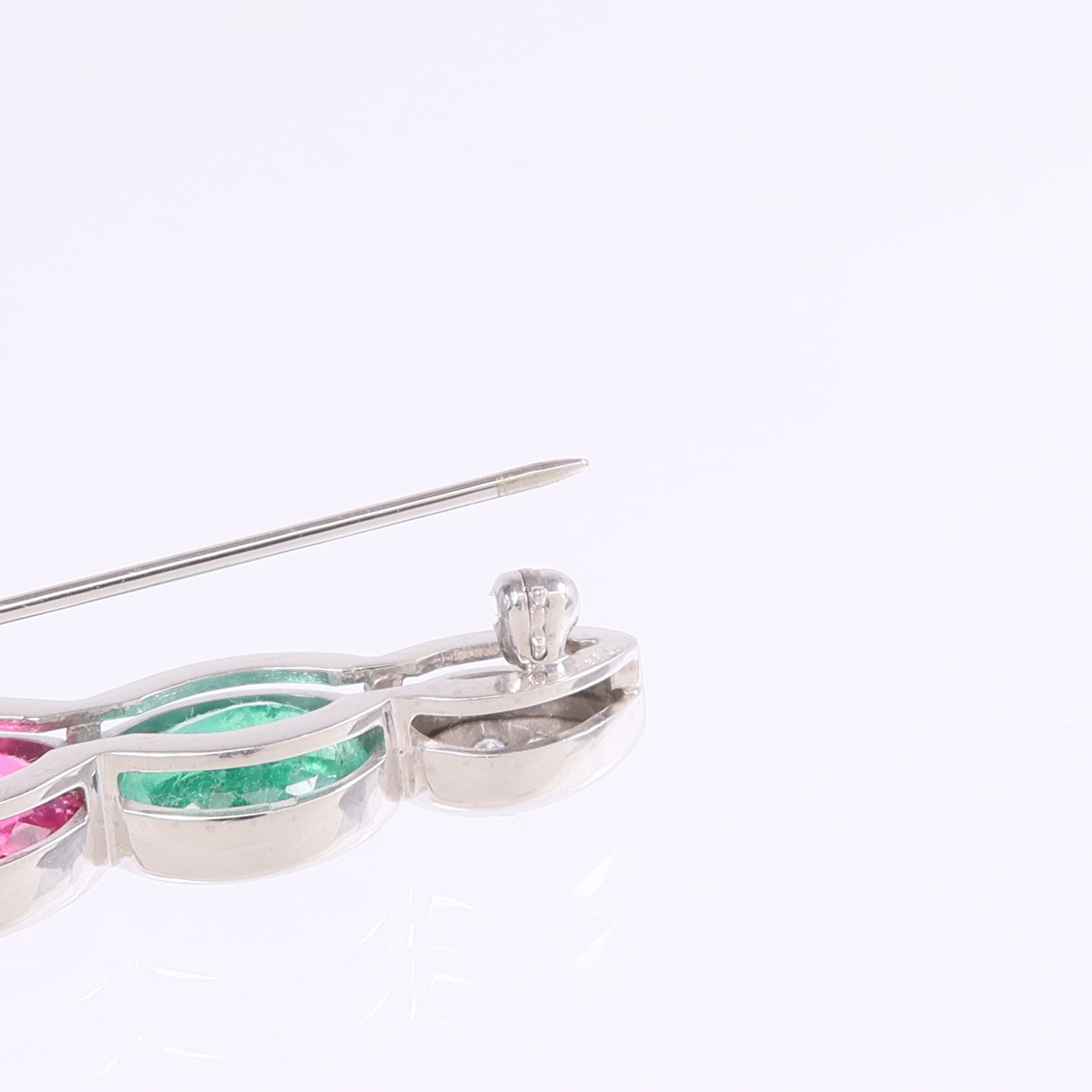 JEWELRY PT950鉑金Emerald Tourmaline Diamond Brooch綠寶石/粉紅色碧璽/鑽石胸針