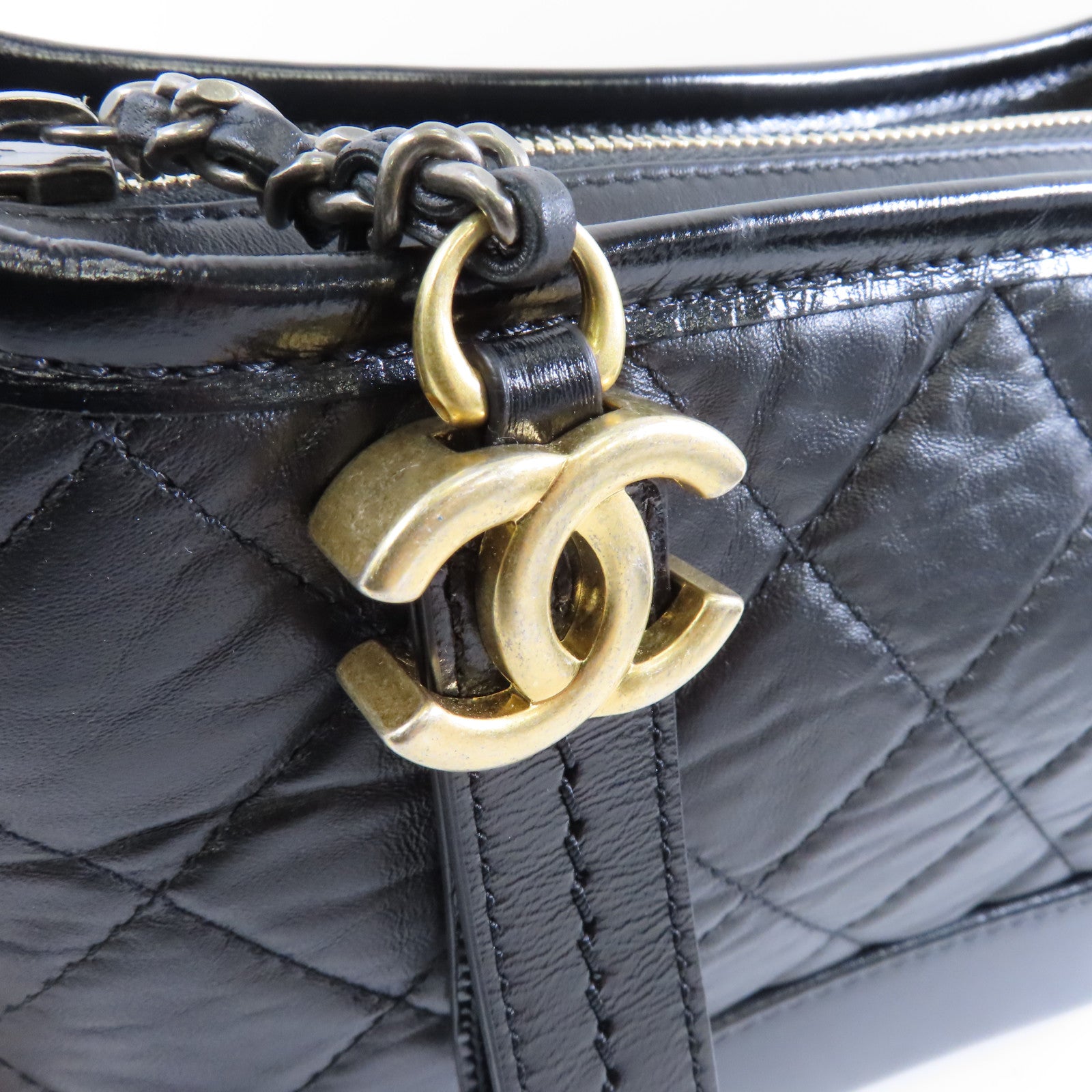 CHANEL 菱格牛皮皮革Gabrielle肩背袋黑色