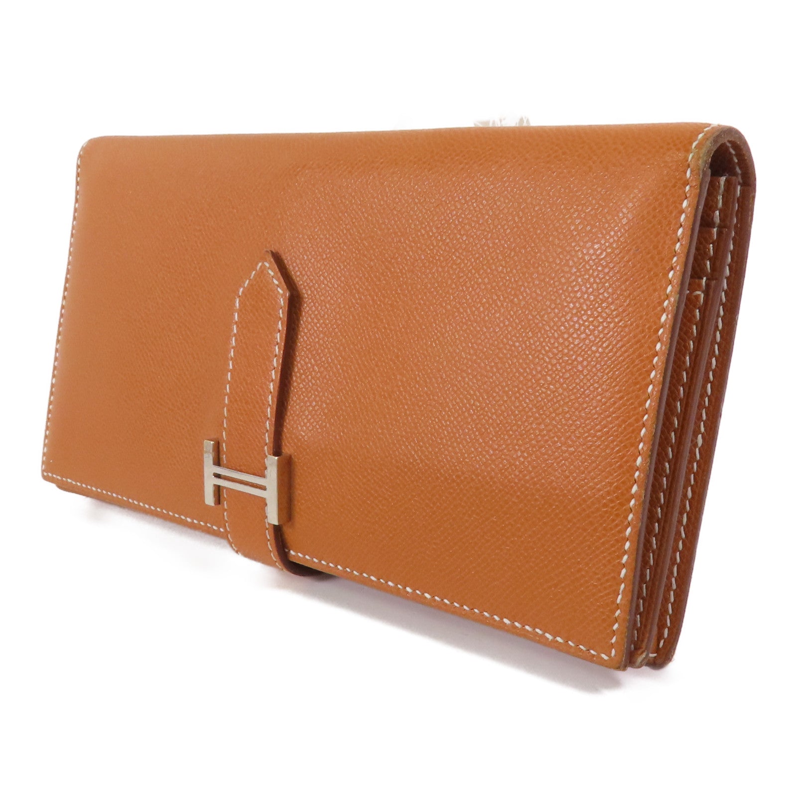 HERMES Madame皮革Bearn Long Wallet銀扣長錢包Gold