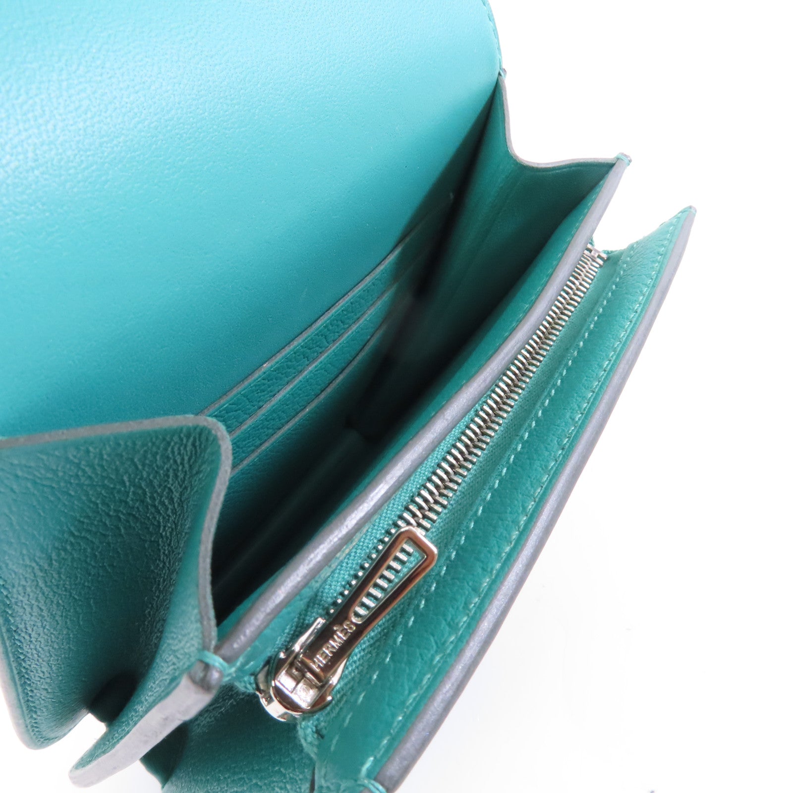 HERMES 【激減優惠】Evercolor皮革2002 Wallet銀扣錢包Vert Verone/綠色