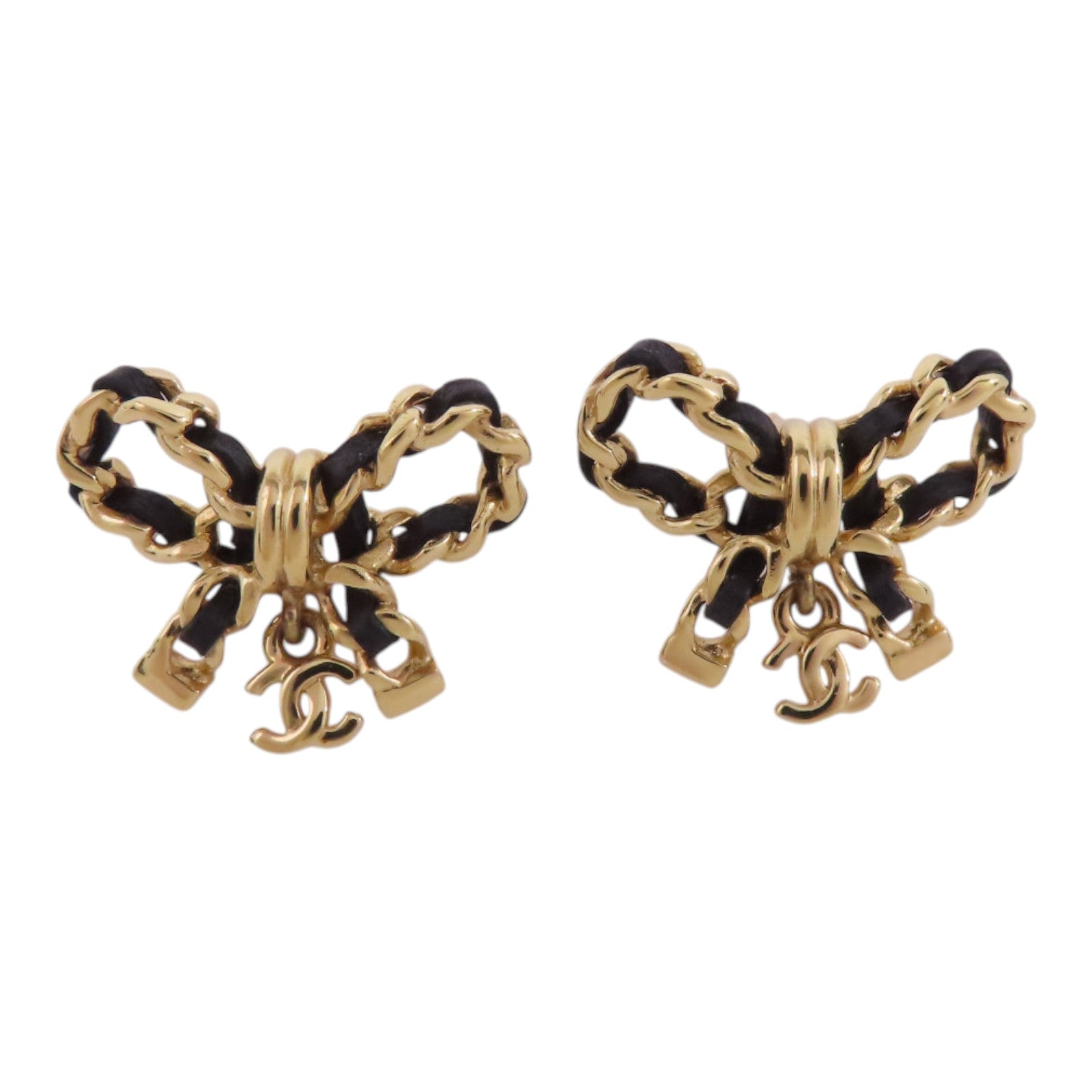 CHANEL 金屬/皮革Ribbon Earrings金扣耳環