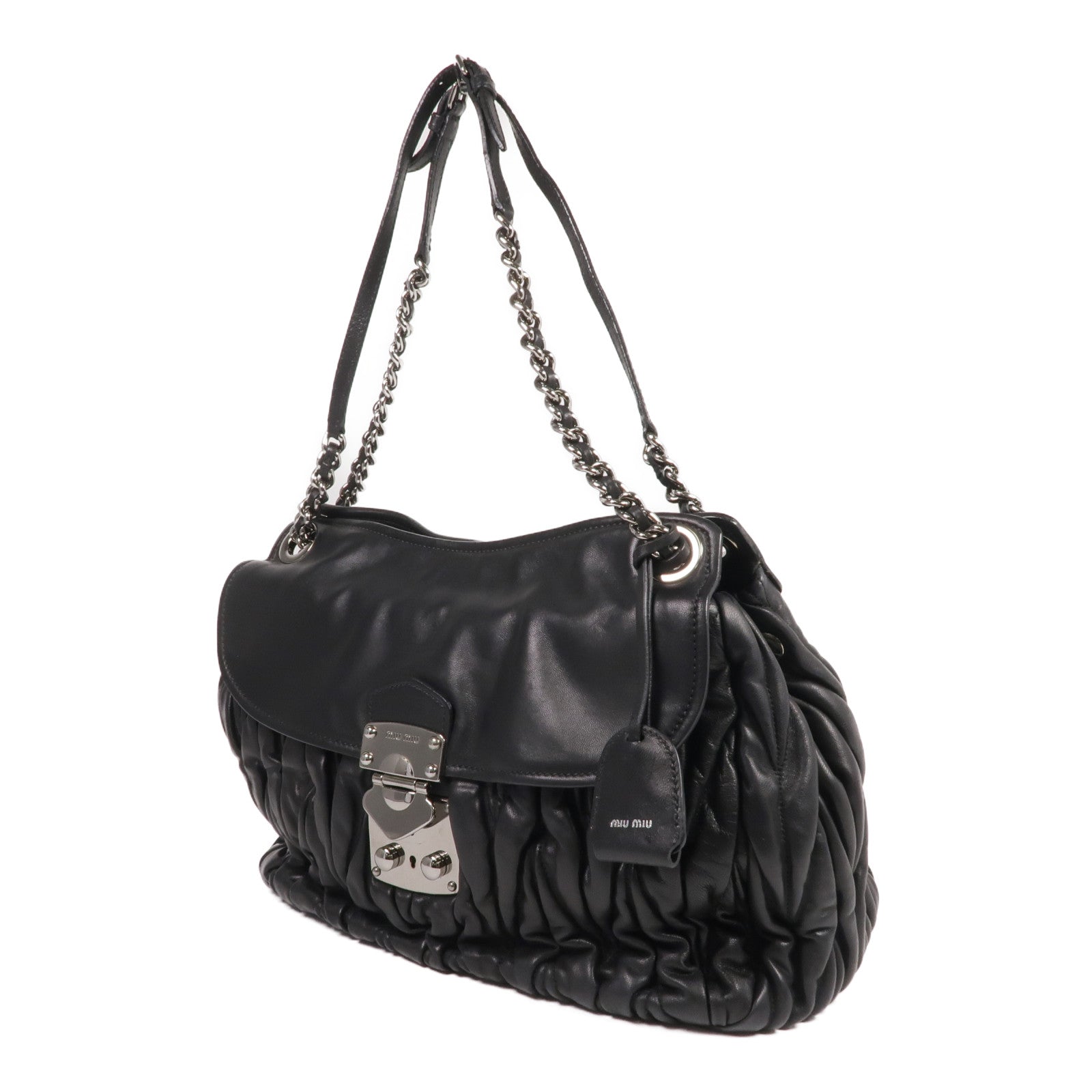 Miu Miu 羊皮皮革Chain Shoulder銀扣鏈帶肩背袋