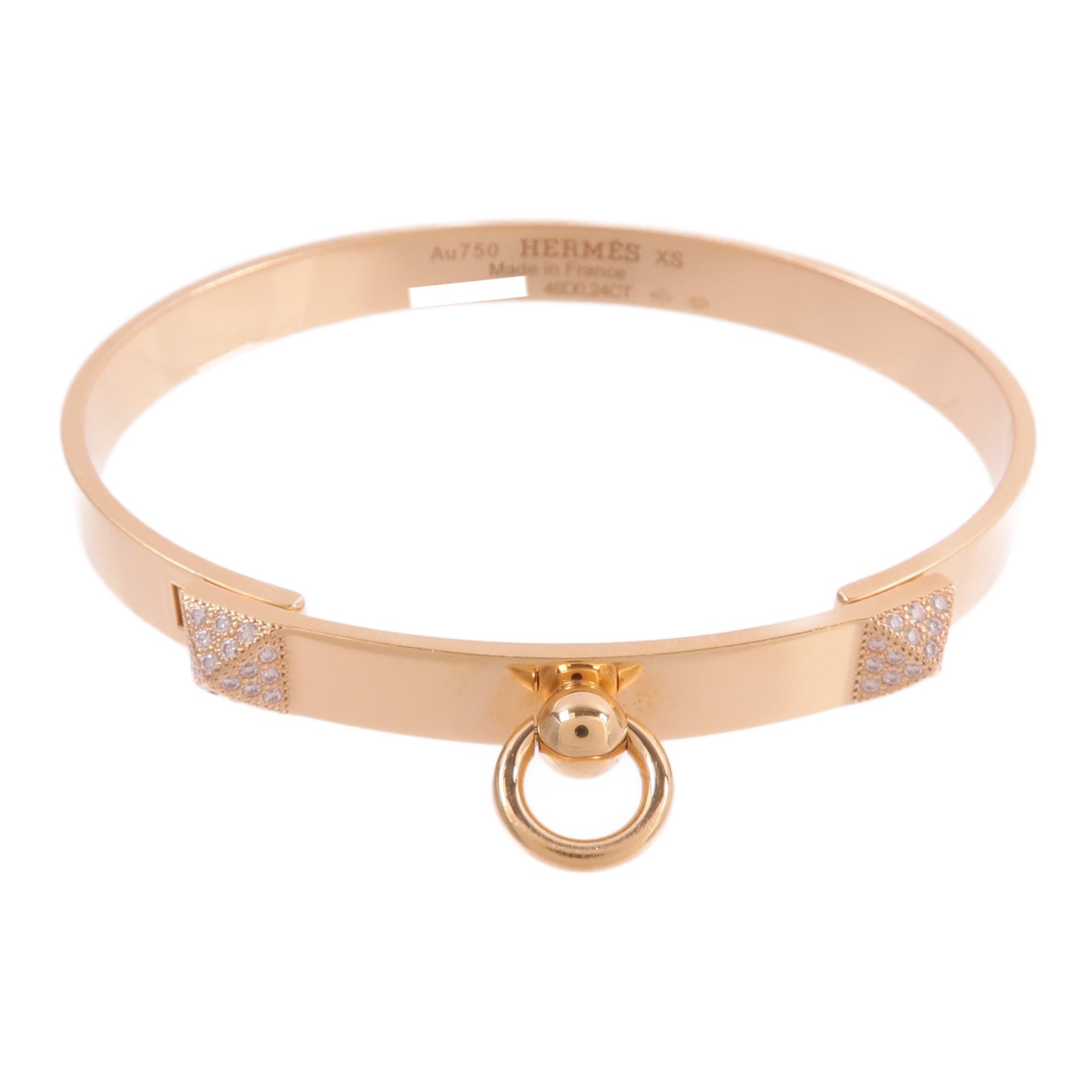 HERMES 18K玫瑰金Collier De Chien Bracelet XS鑽石手鐲