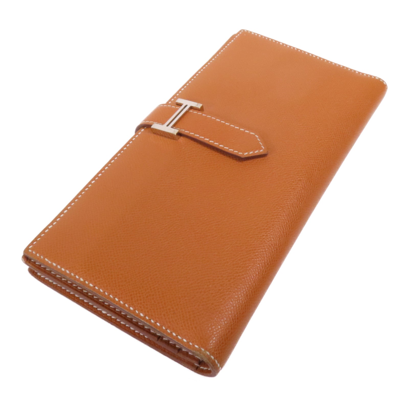 HERMES Madame皮革Bearn Long Wallet銀扣長錢包Gold