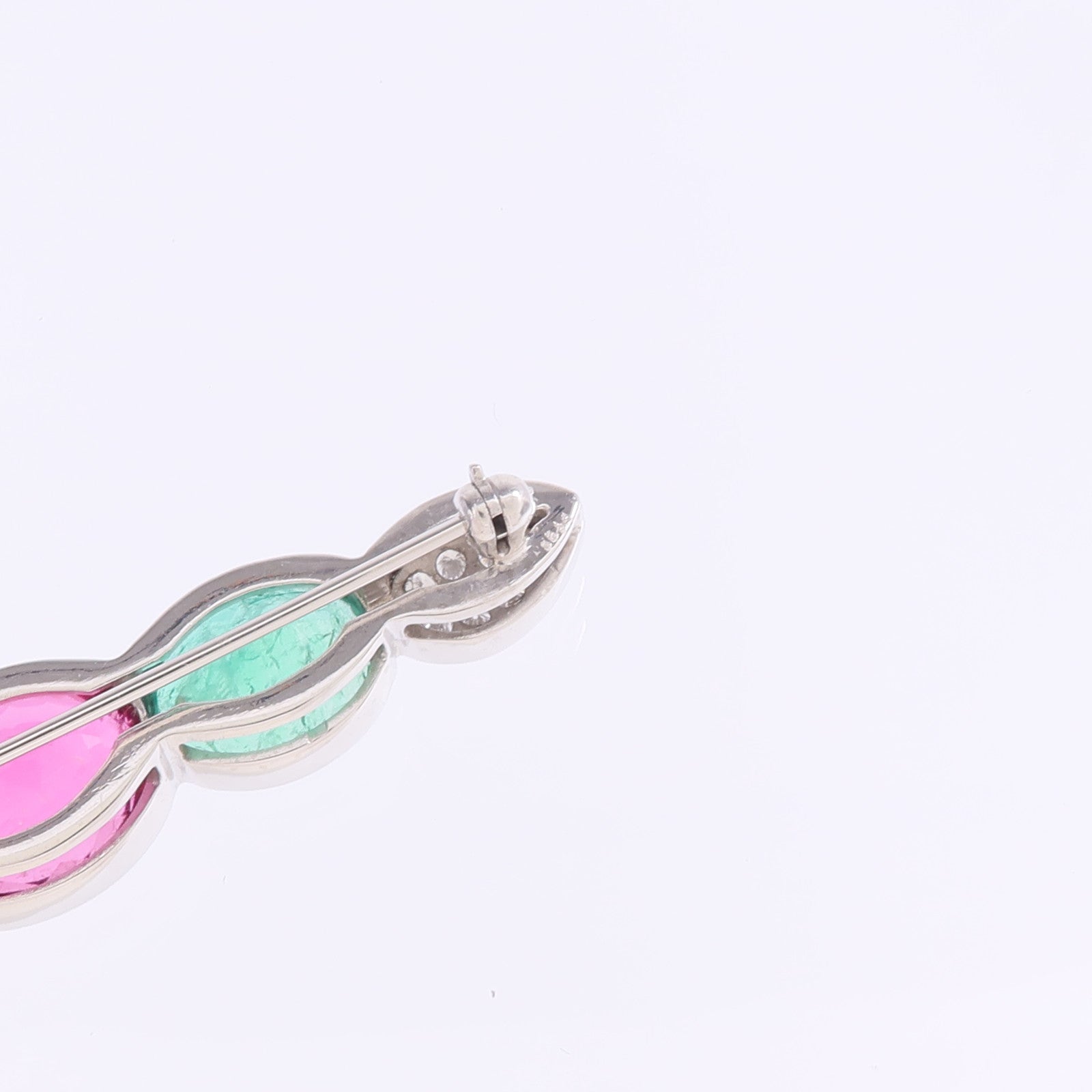JEWELRY PT950鉑金Emerald Tourmaline Diamond Brooch綠寶石/粉紅色碧璽/鑽石胸針