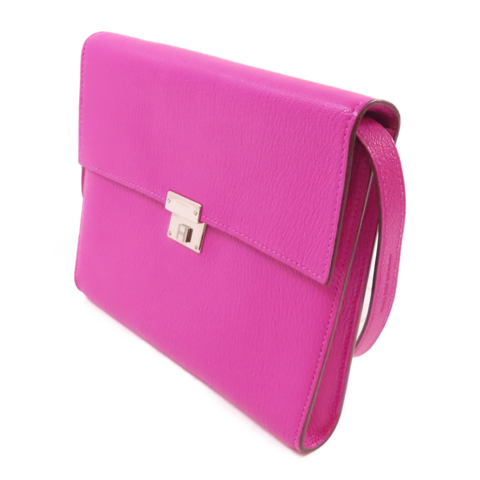 HERMES Chevre皮革Clic 16 Shoulder Bag銀扣肩背袋9I Magnolia/玉蘭紫色
