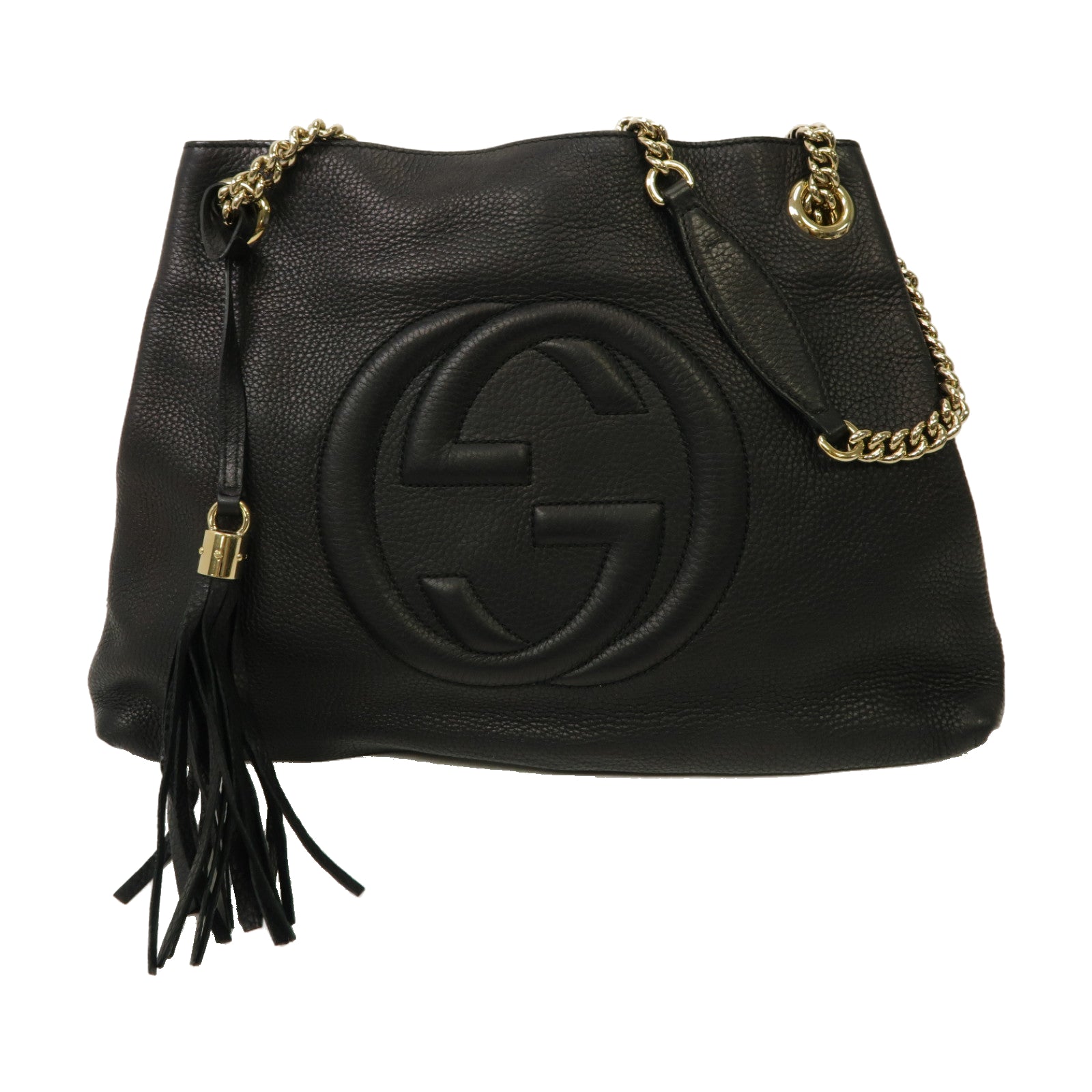 GUCCI 牛皮皮革Soho Shoulder Bag金扣鏈帶肩背袋黑色