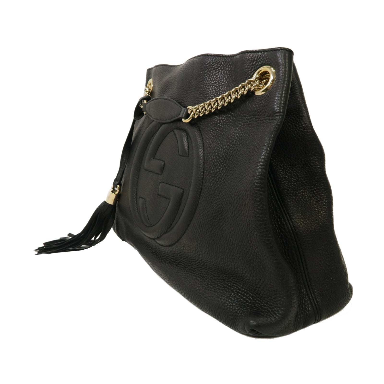GUCCI 牛皮皮革Soho Shoulder Bag金扣鏈帶肩背袋黑色