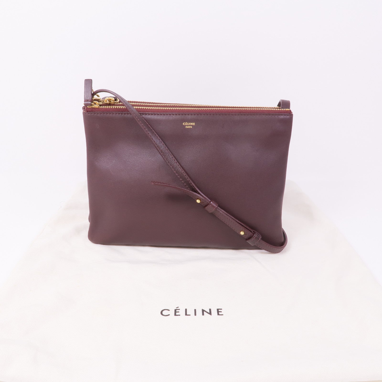 CELINE 皮革Trio金扣肩背袋