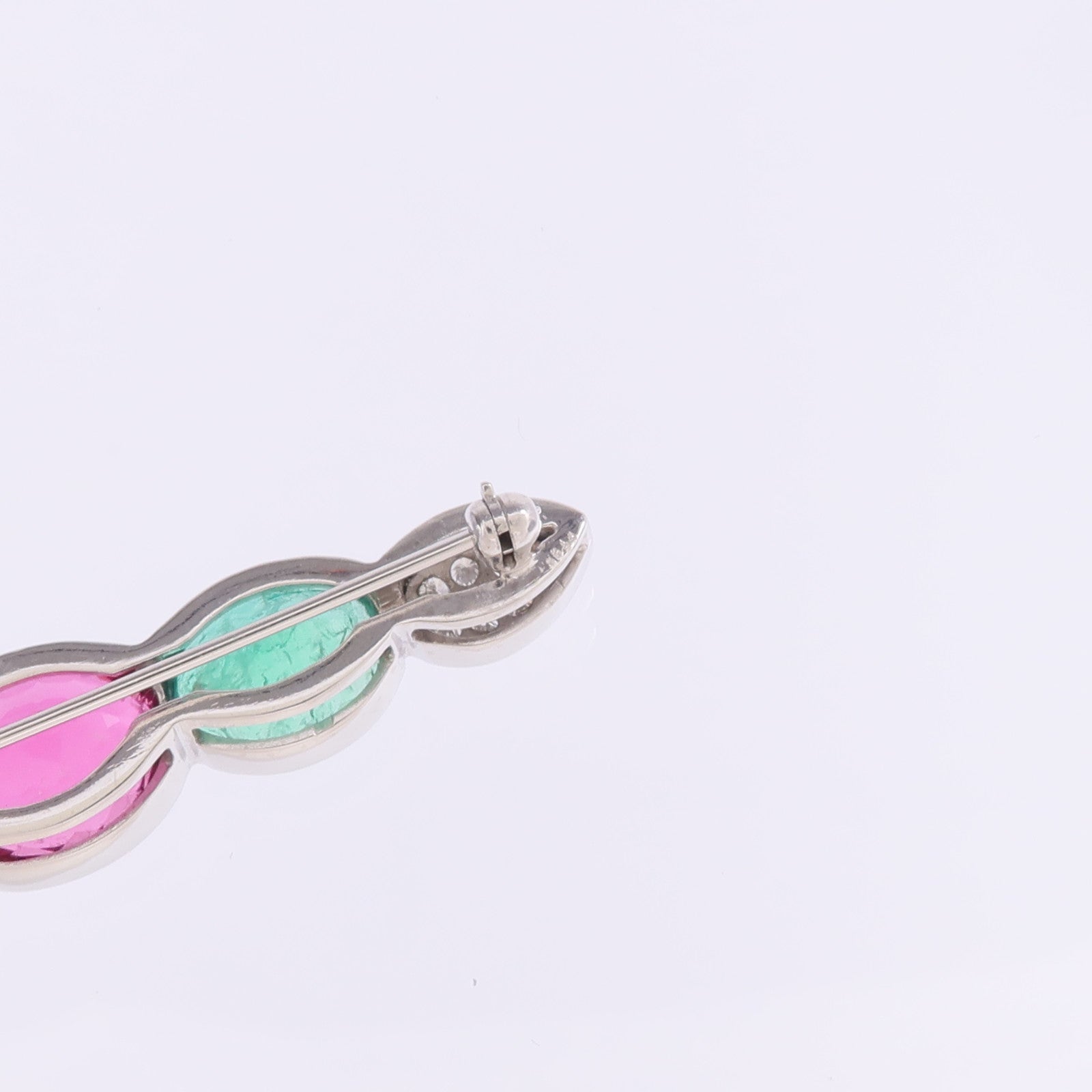 JEWELRY PT950鉑金Emerald Tourmaline Diamond Brooch綠寶石/粉紅色碧璽/鑽石胸針