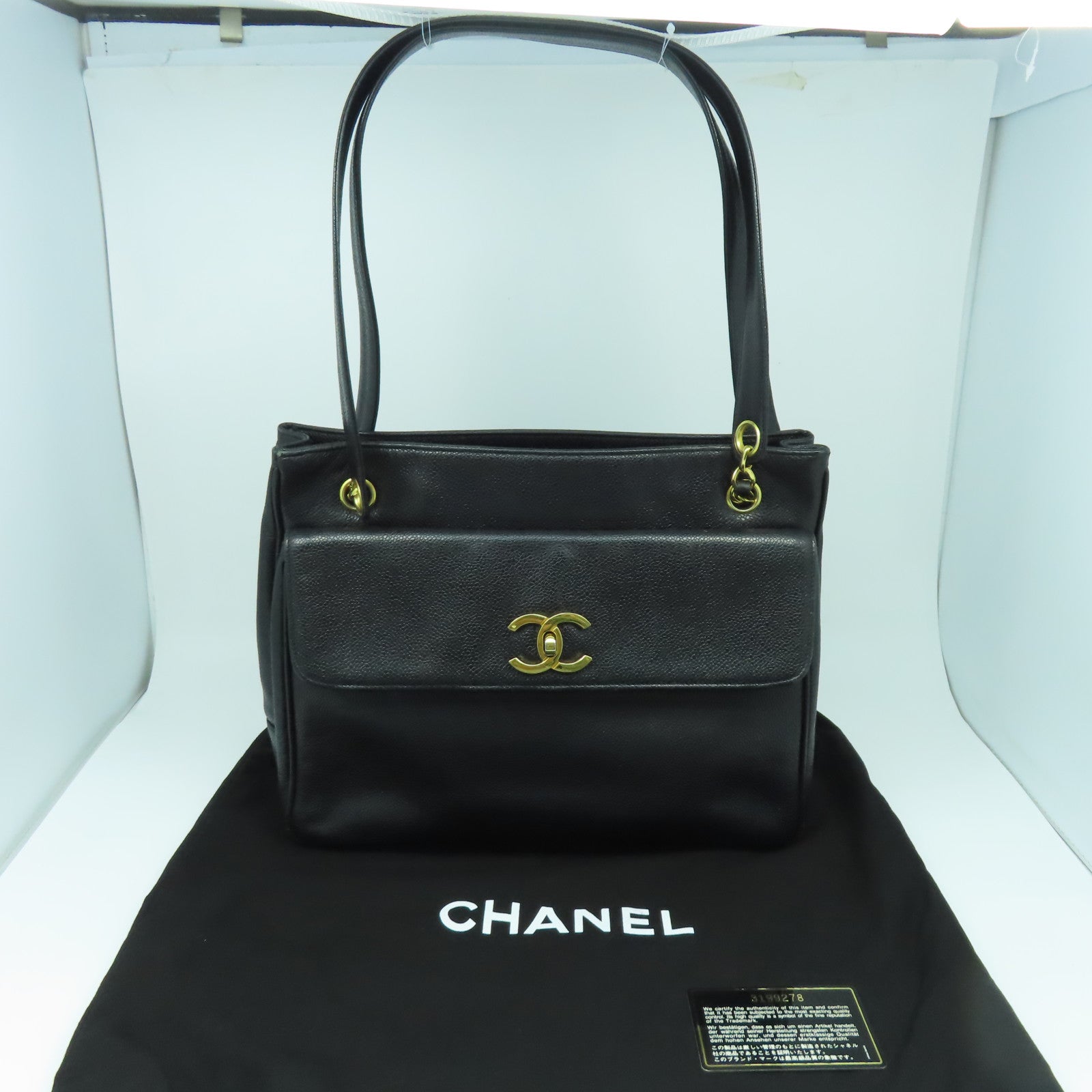 CHANEL 【激減優惠】牛皮皮革Tote Bag金扣肩背袋黑色