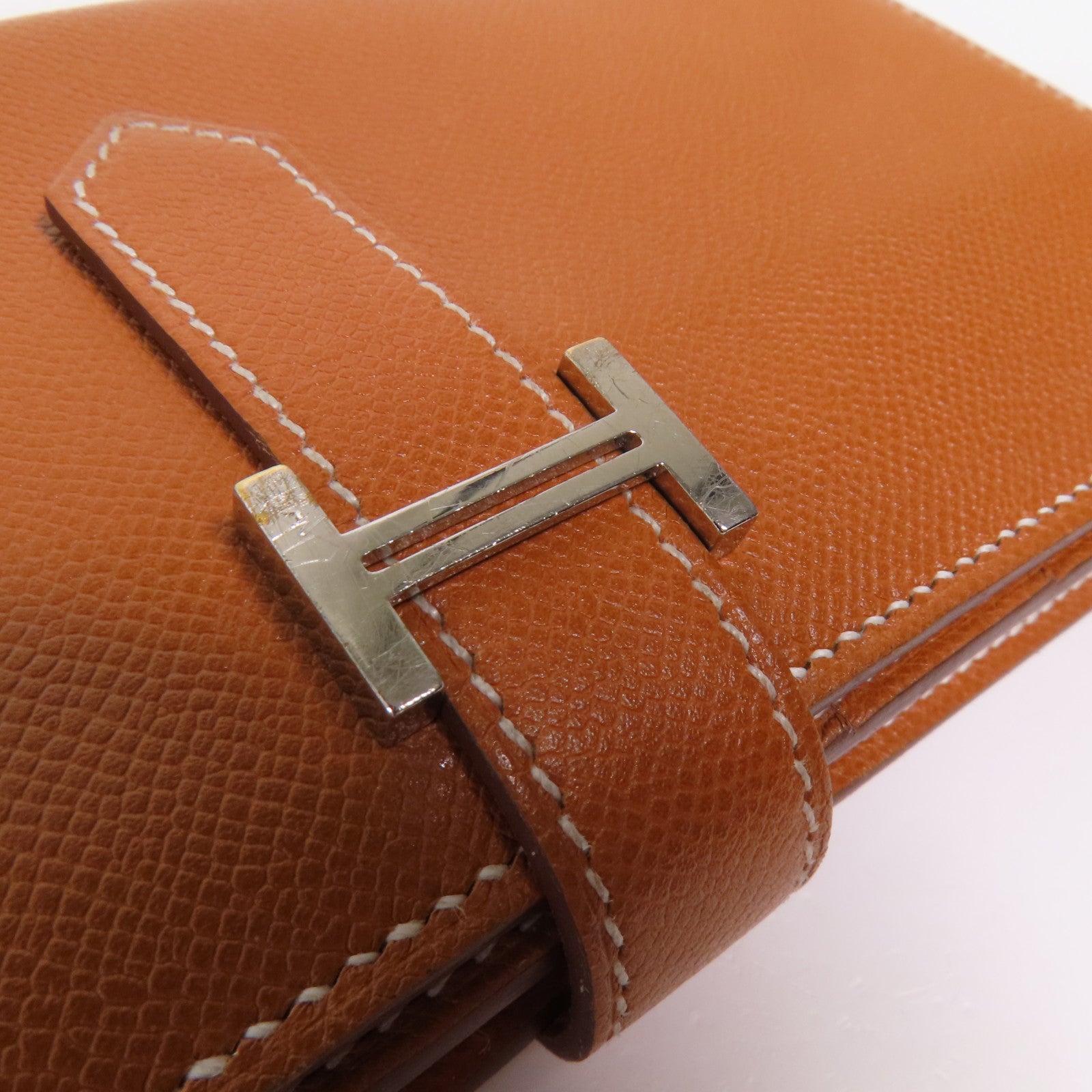 HERMES Madame皮革Bearn Long Wallet銀扣長錢包Gold