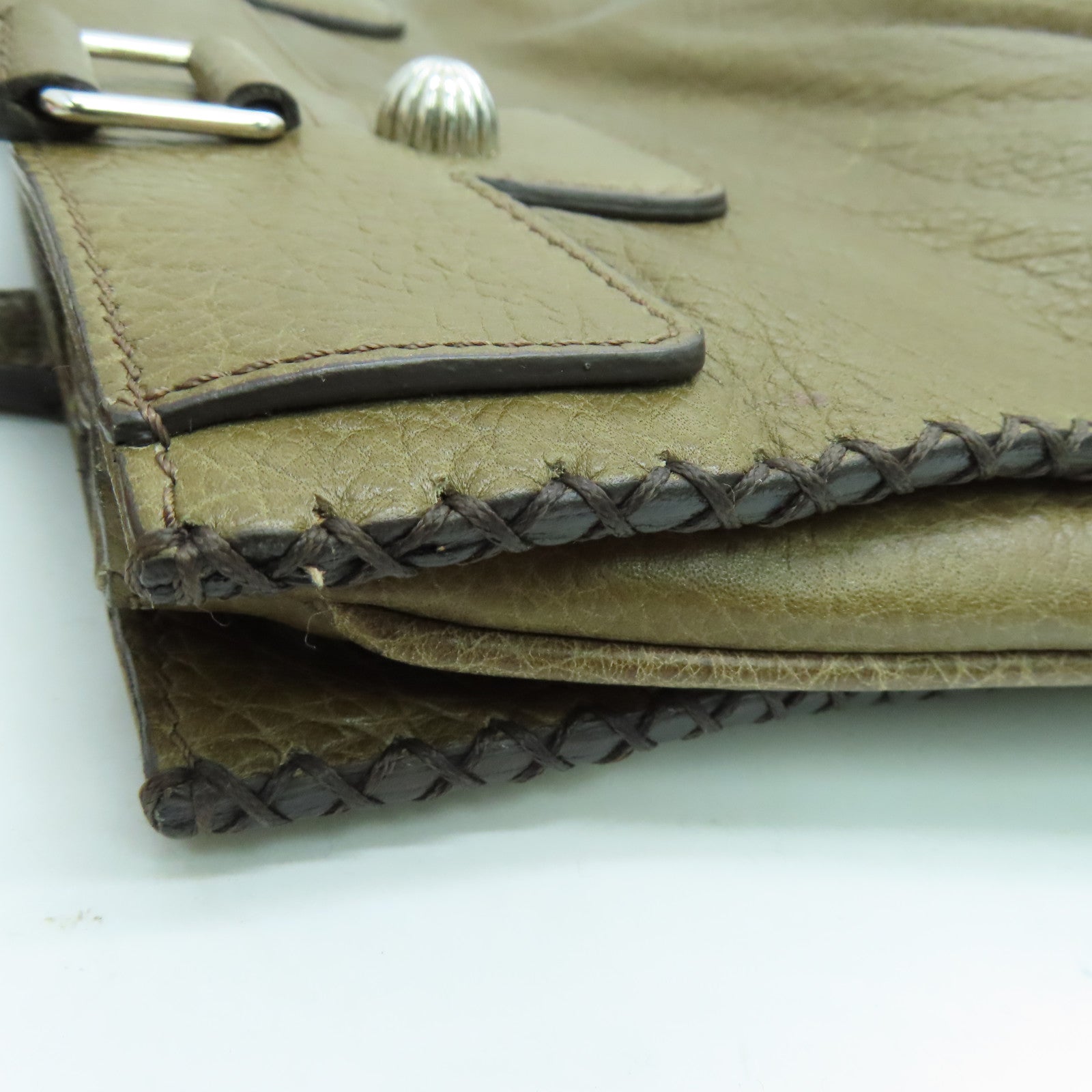 CELINE 牛皮皮革Hand Bag手挽袋银扣深绿色
