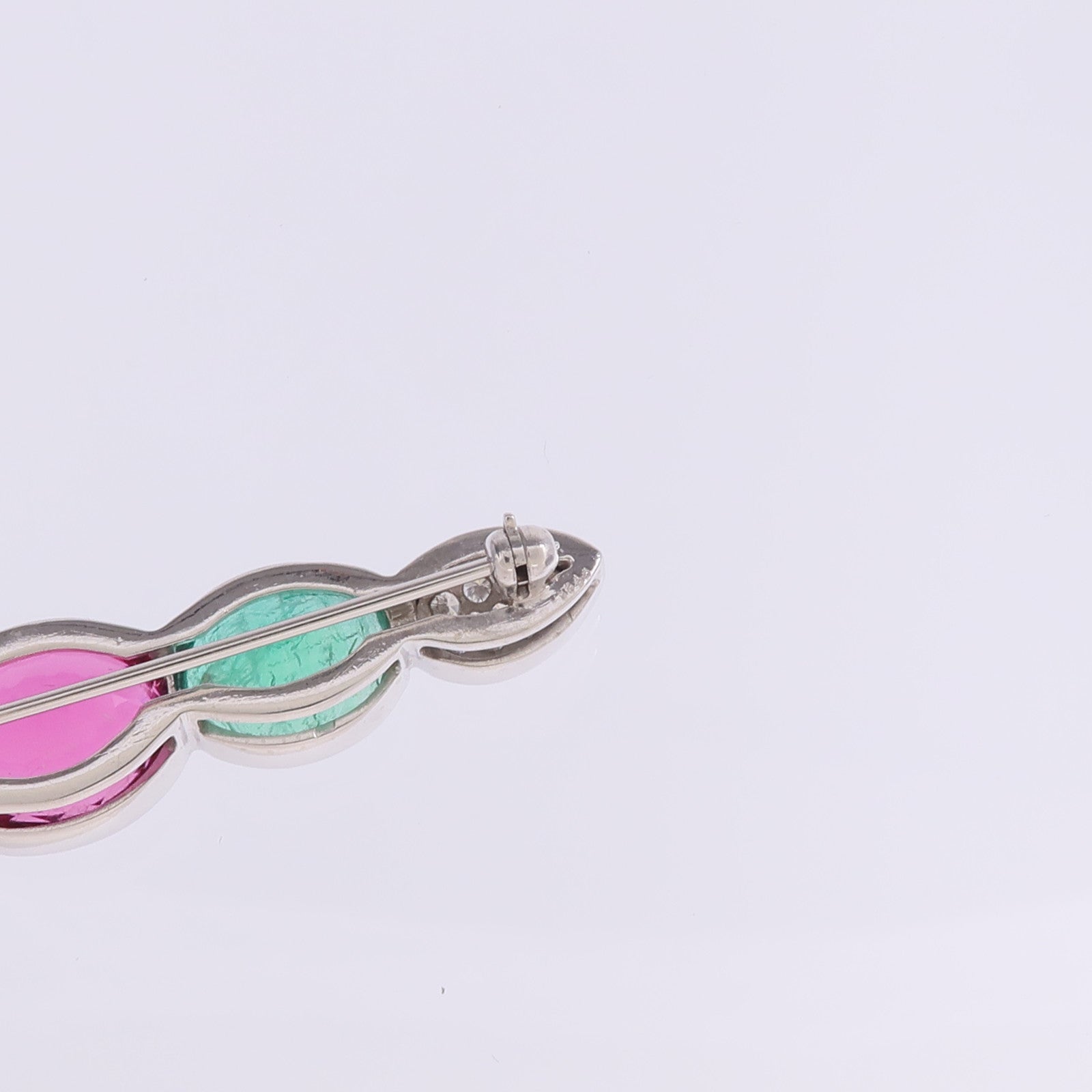 JEWELRY PT950鉑金Emerald Tourmaline Diamond Brooch綠寶石/粉紅色碧璽/鑽石胸針