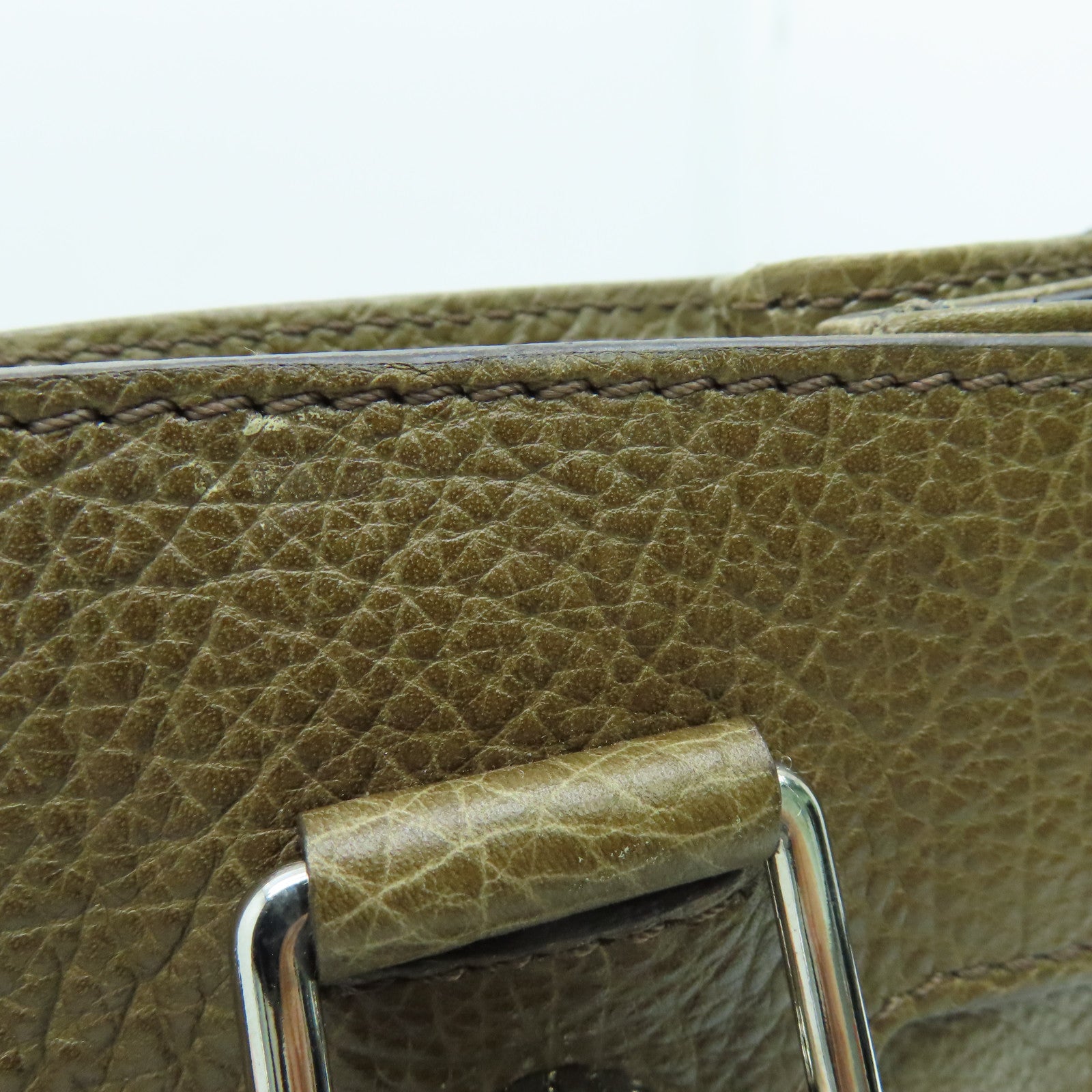 CELINE 牛皮皮革Hand Bag手挽袋银扣深绿色