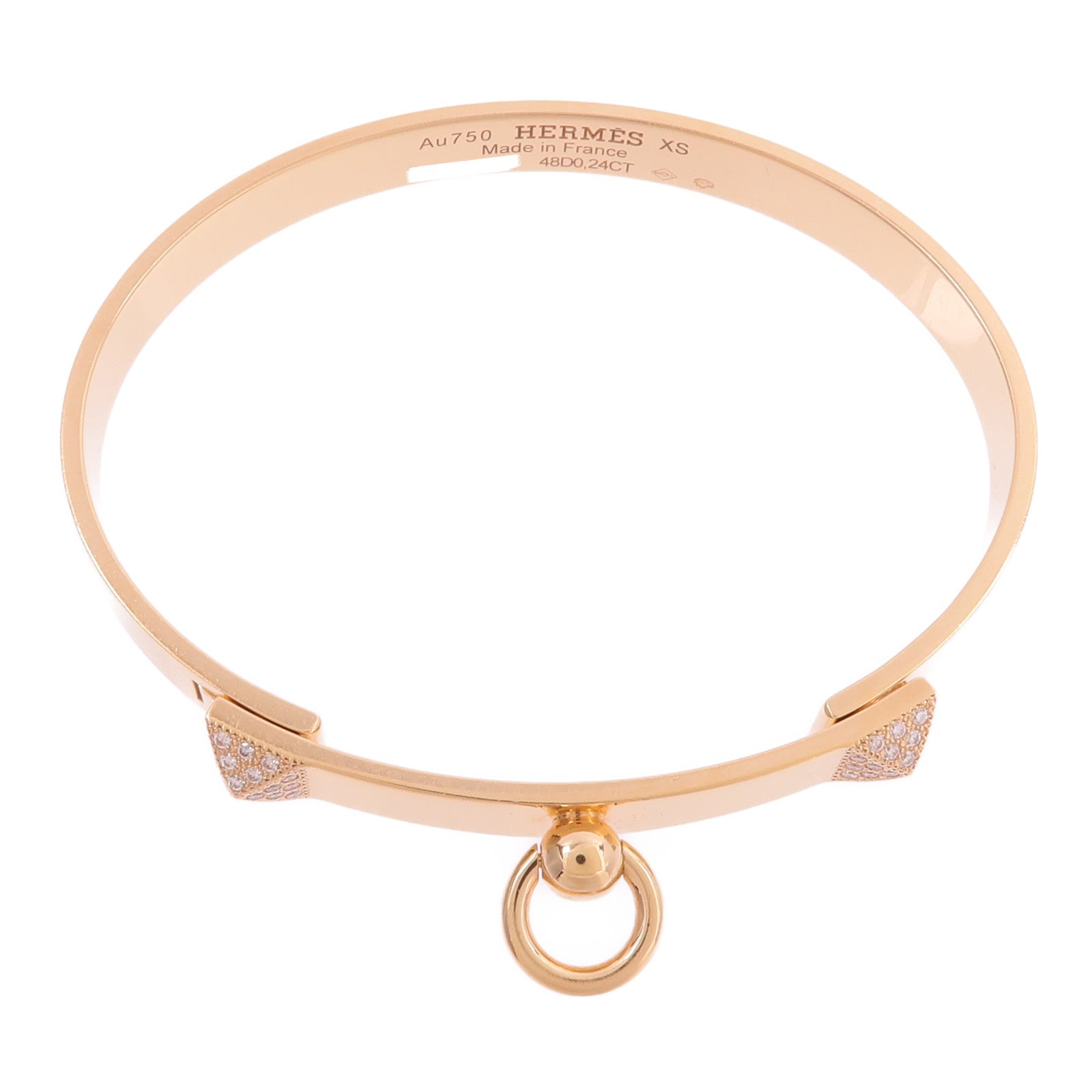 HERMES 18K玫瑰金Collier De Chien Bracelet XS鑽石手鐲