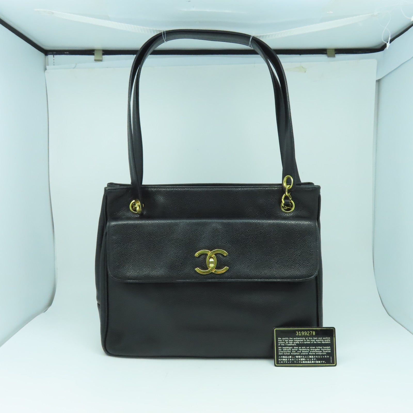 CHANEL 【激減優惠】牛皮皮革Tote Bag金扣肩背袋黑色