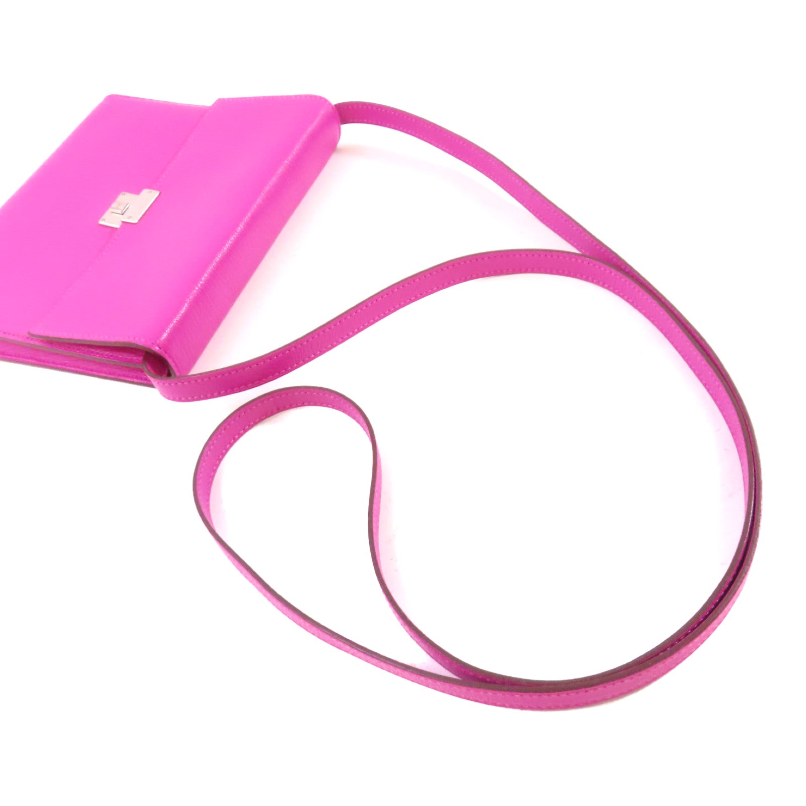 HERMES Chevre皮革Clic 16 Shoulder Bag銀扣肩背袋9I Magnolia/玉蘭紫色