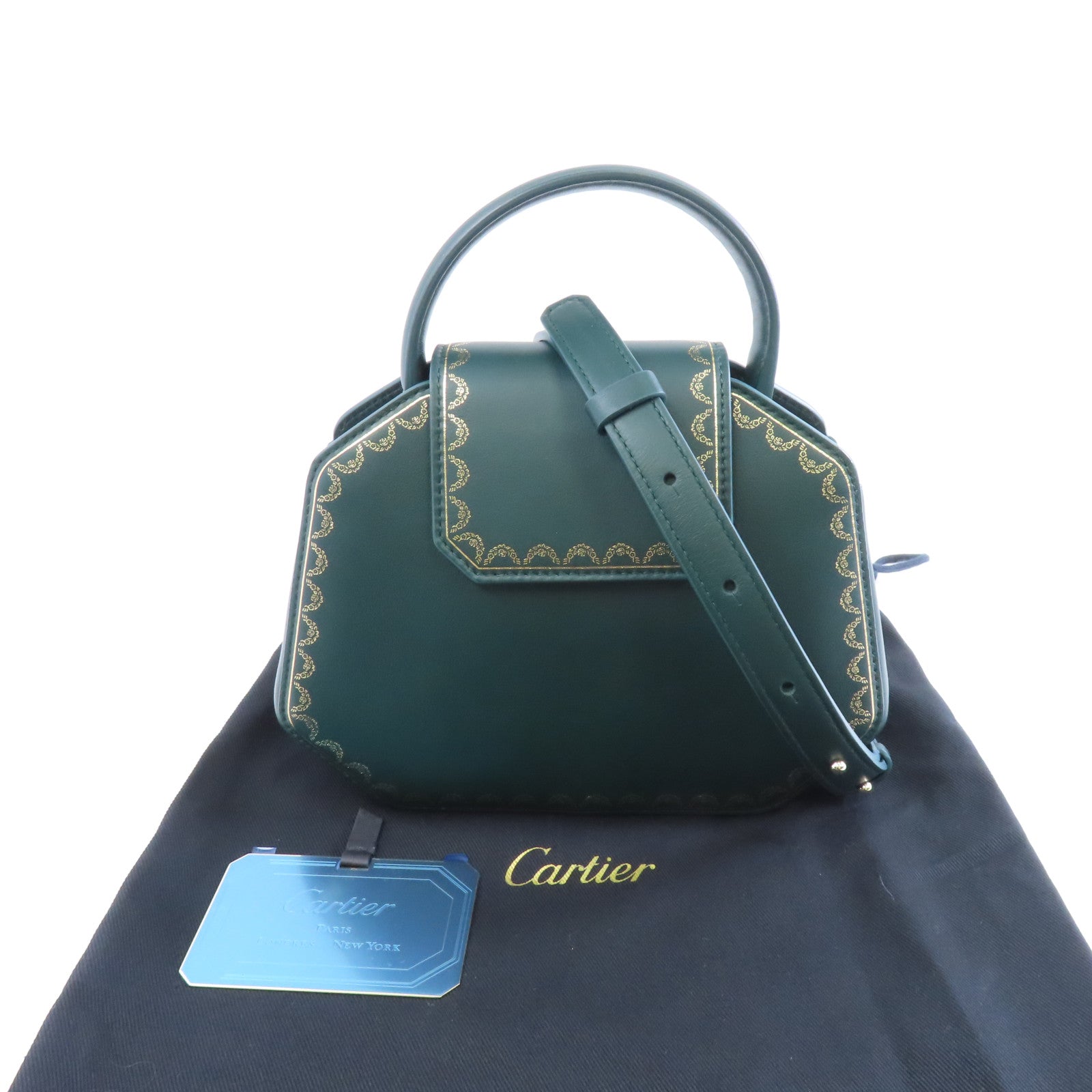 CARTIER 牛皮皮革The Guirlande De Cartier金扣手挽肩背兩用袋綠色