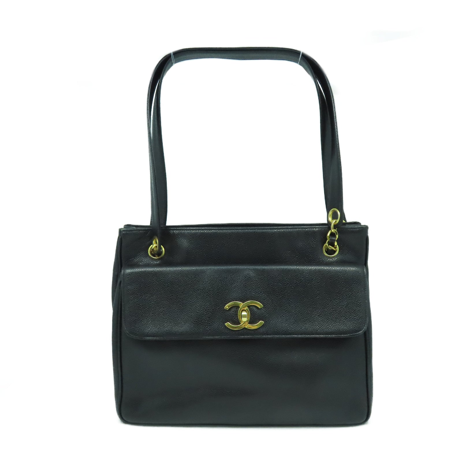 CHANEL 【激減優惠】牛皮皮革Tote Bag金扣肩背袋黑色