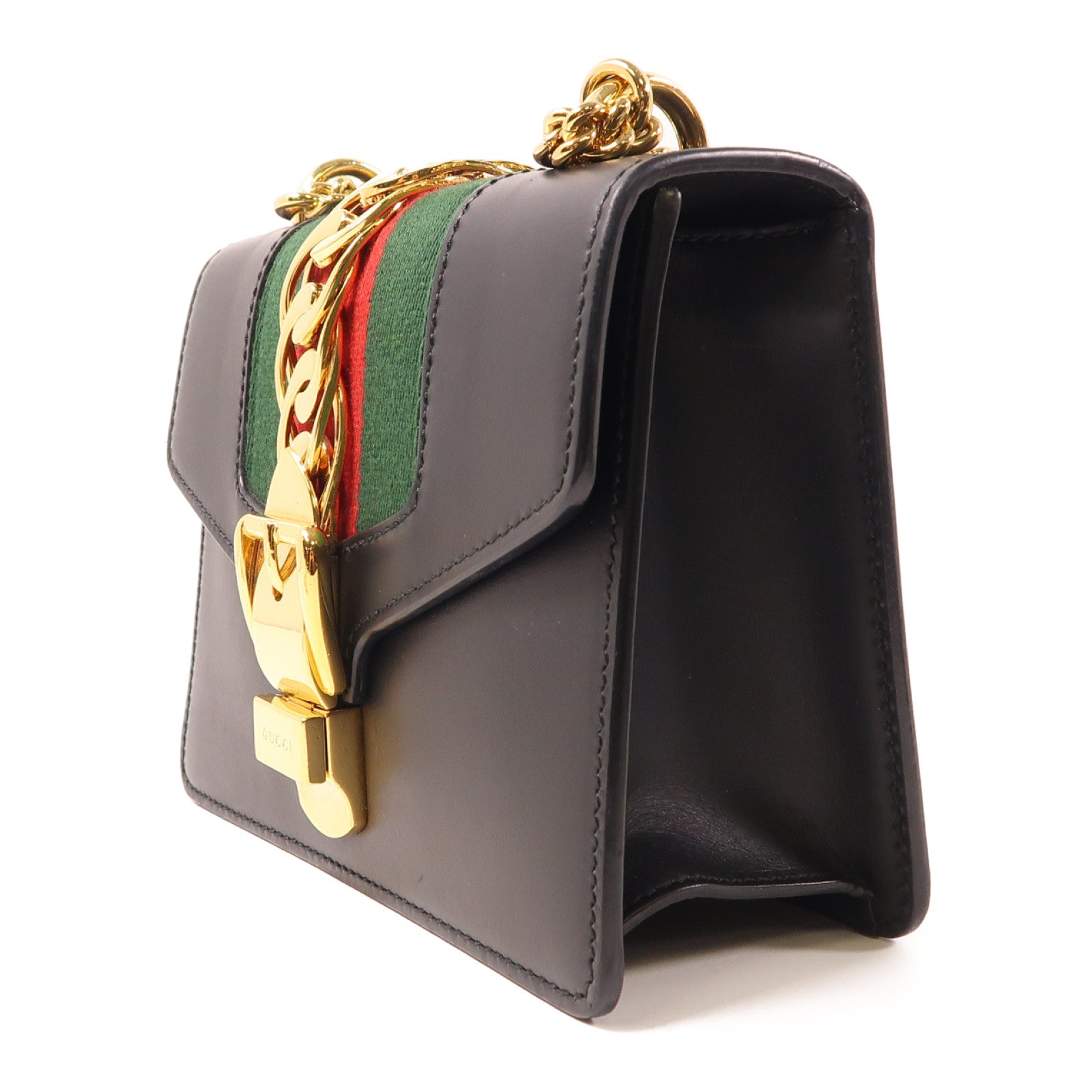 GUCCI (PRICE DOWN) GG GHW Sylvie Chain Shoulder Bag 431666 Calfskin Leather Black