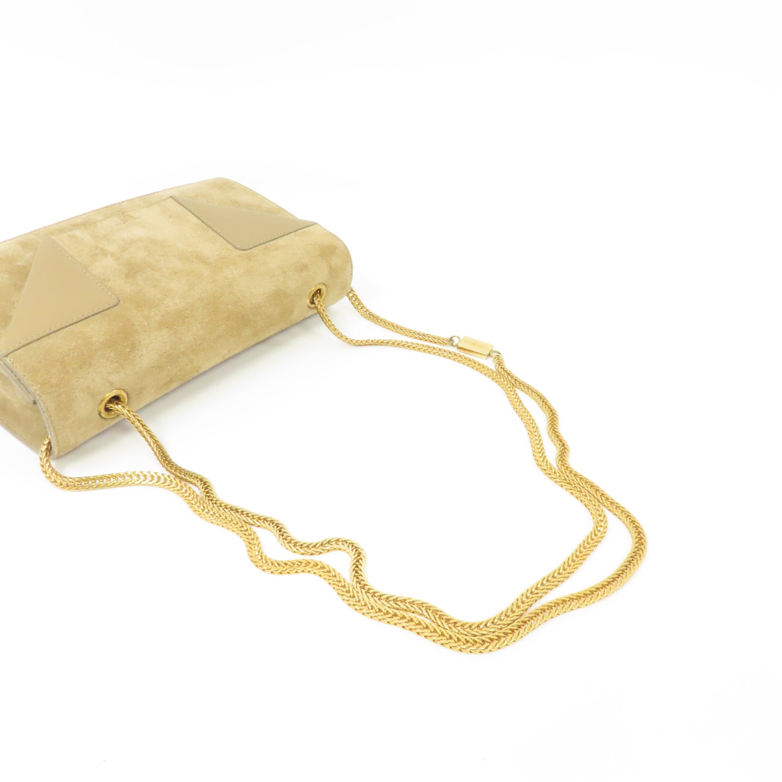 YVES SAINT LAURENT 麂皮皮革/牛皮皮革Chain Shoulder金扣鏈帶肩背袋米色