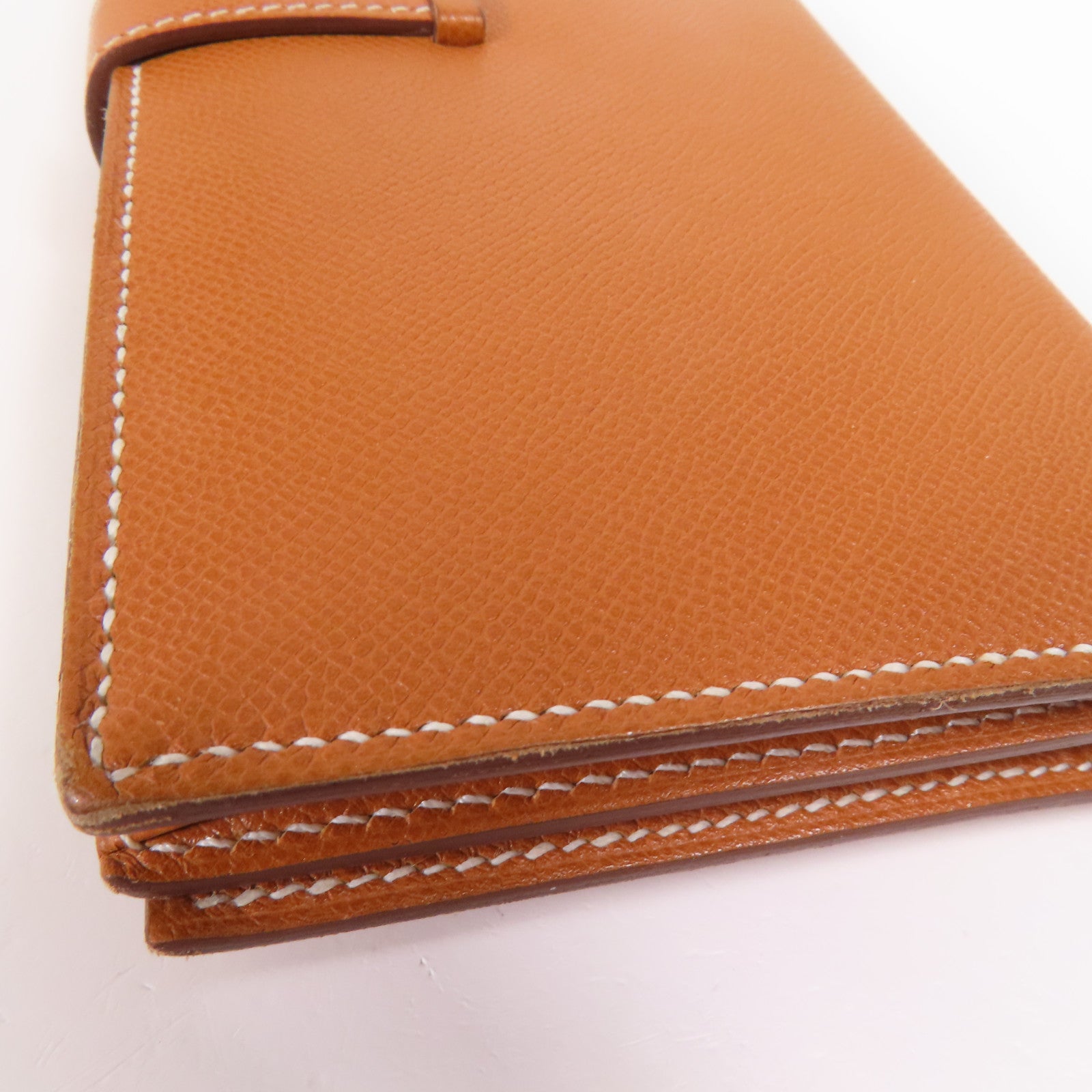 HERMES Madame皮革Bearn Long Wallet銀扣長錢包Gold