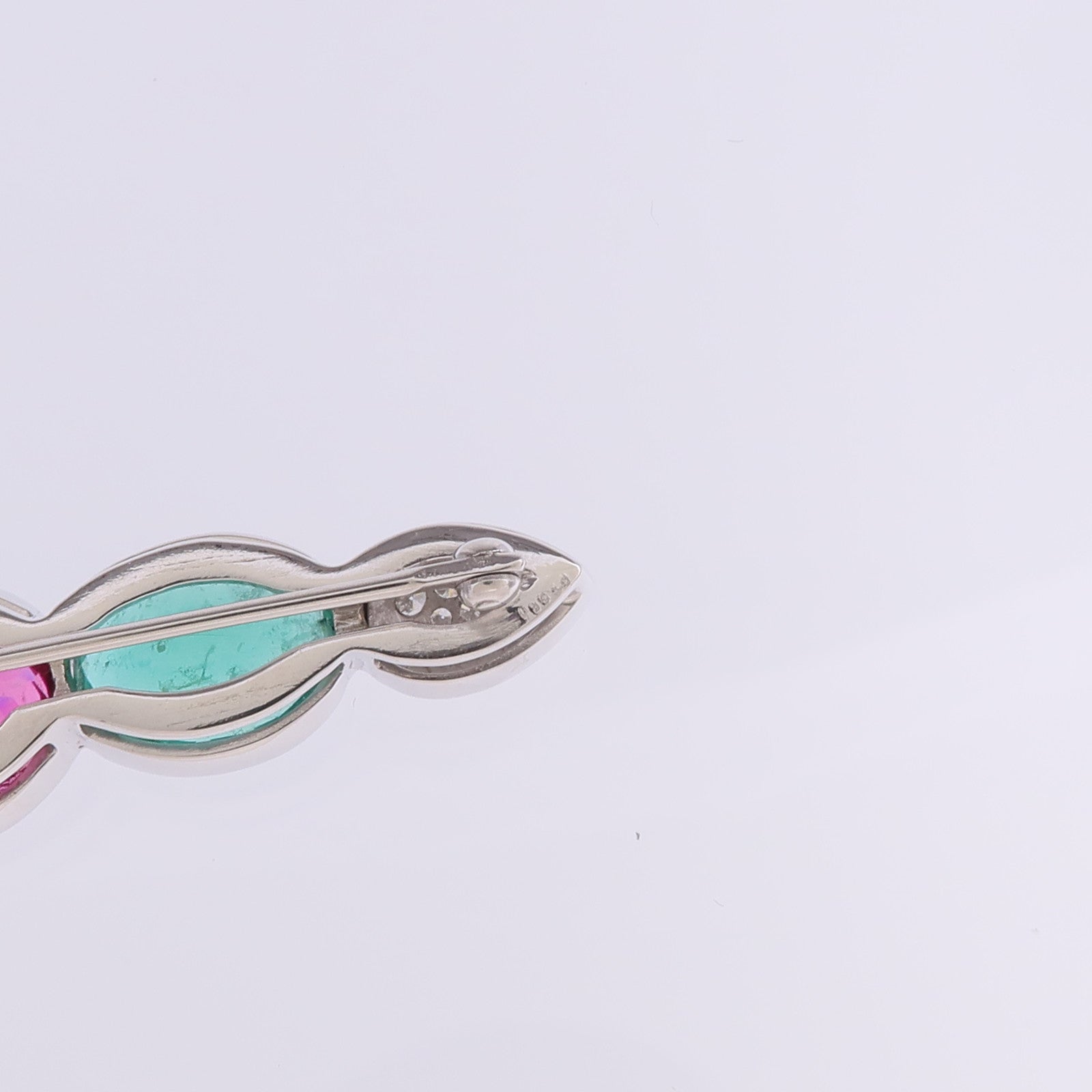 JEWELRY PT950鉑金Emerald Tourmaline Diamond Brooch綠寶石/粉紅色碧璽/鑽石胸針