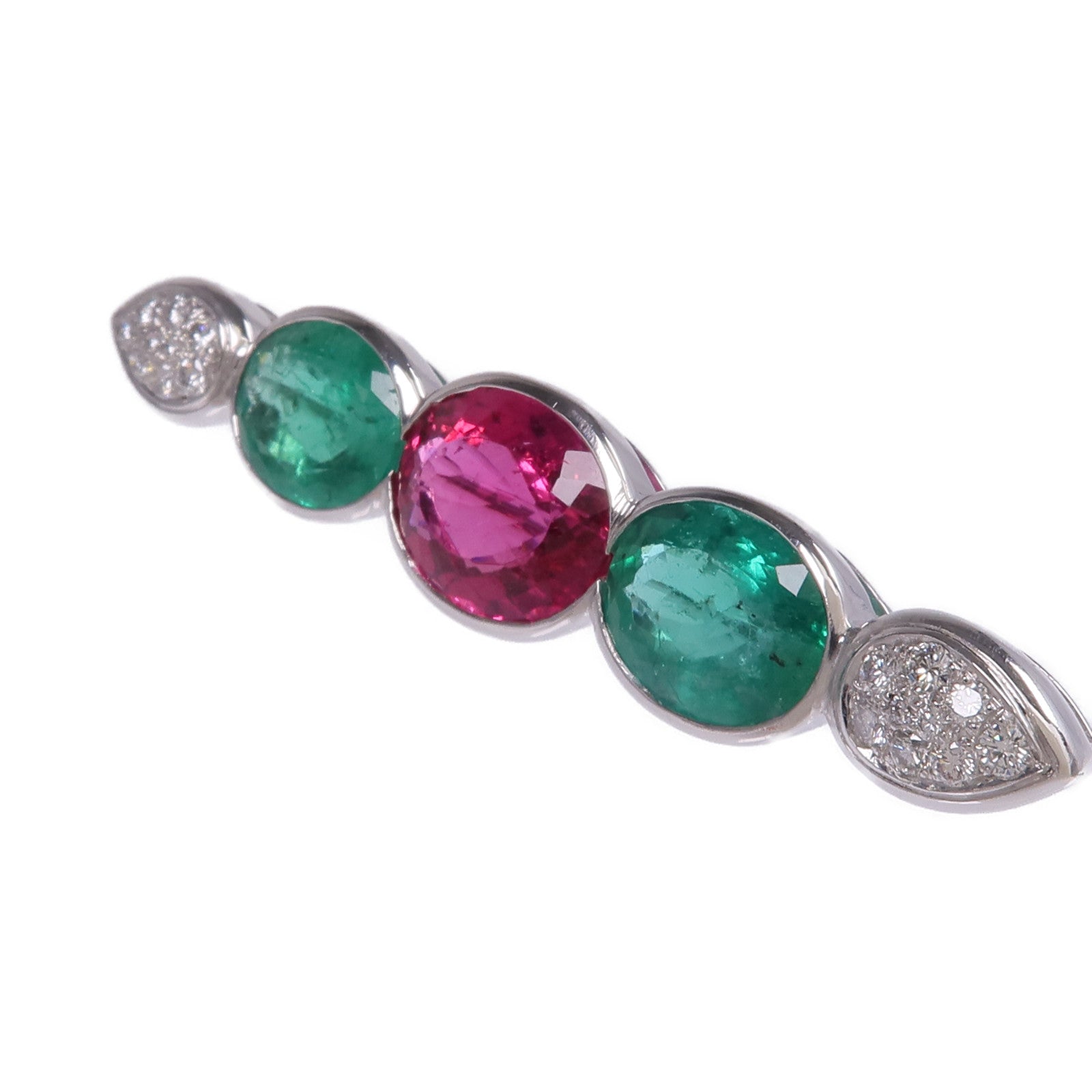 JEWELRY PT950鉑金Emerald Tourmaline Diamond Brooch綠寶石/粉紅色碧璽/鑽石胸針