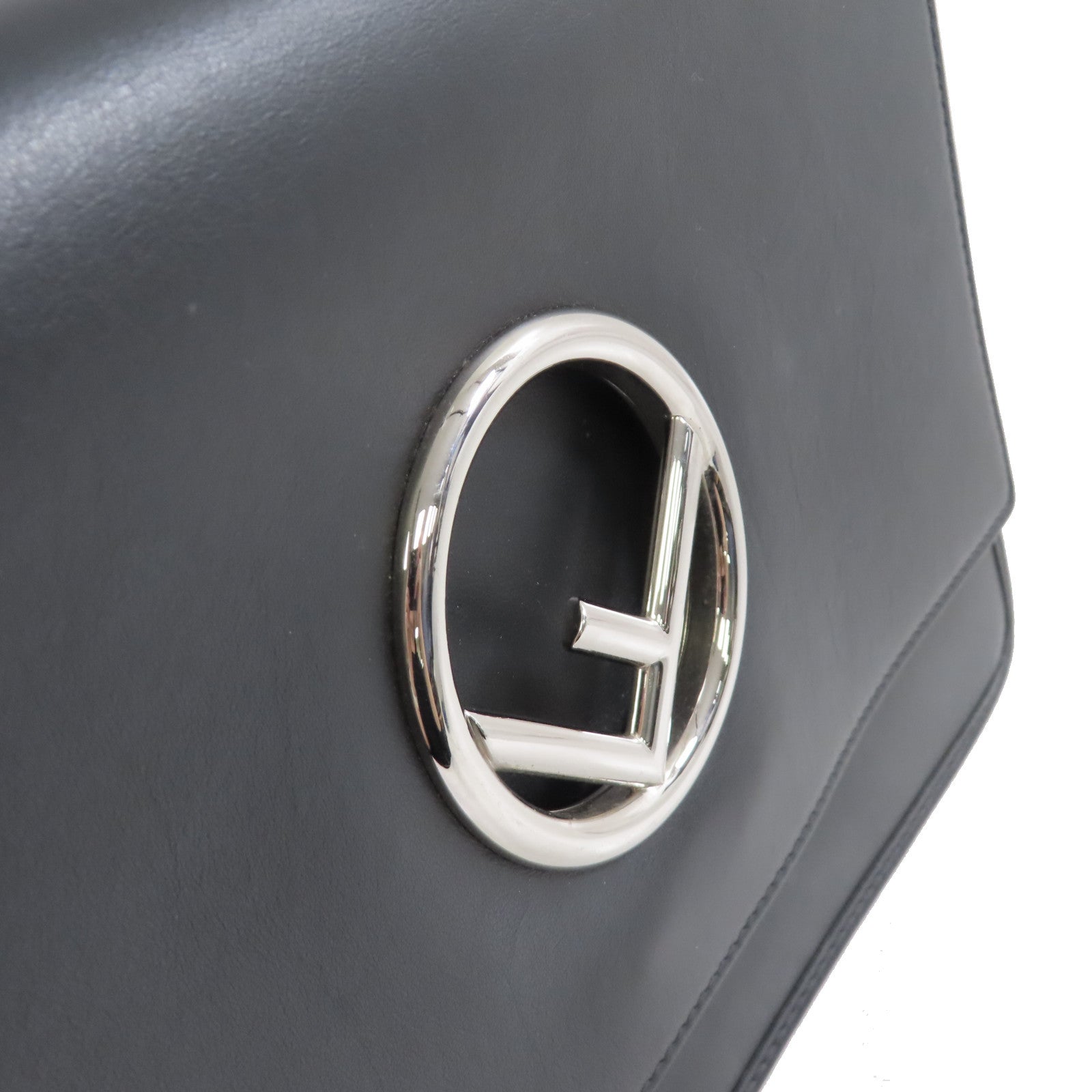 FENDI 牛皮皮革2Way Shoulder Bag銀扣手挽肩背兩用袋黑色